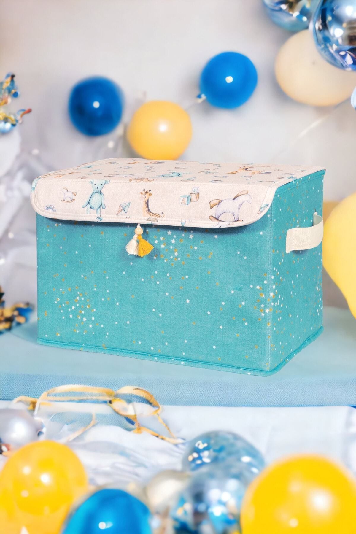 MuiStore Anne Bebek Kapaklı Kutu, Maxi Boy, Bebek Odası Düzenleyici, 35x24x23cm, Mavi Renk
