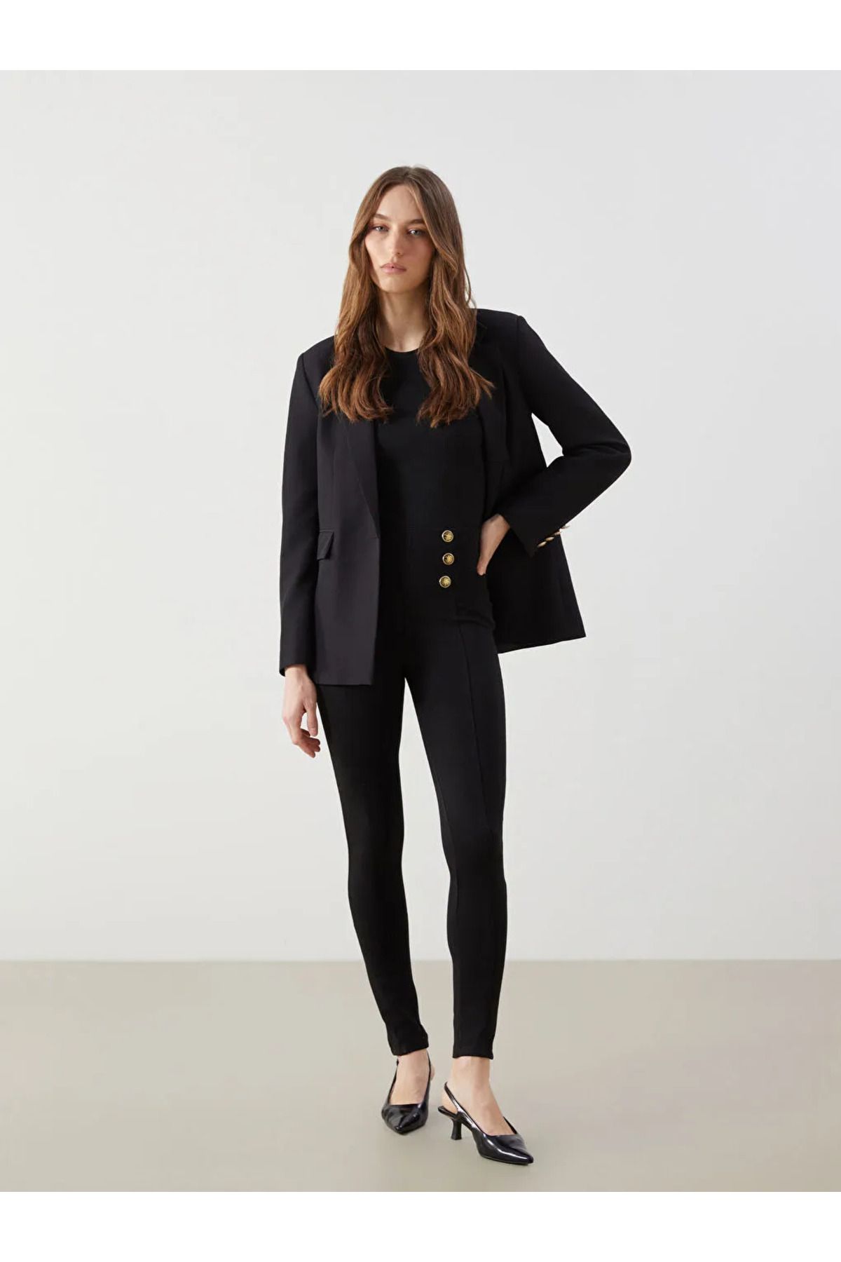 LC Waikiki LCW Modest Siyah Beli Lastikli Dar Fit Kadın Pantolon