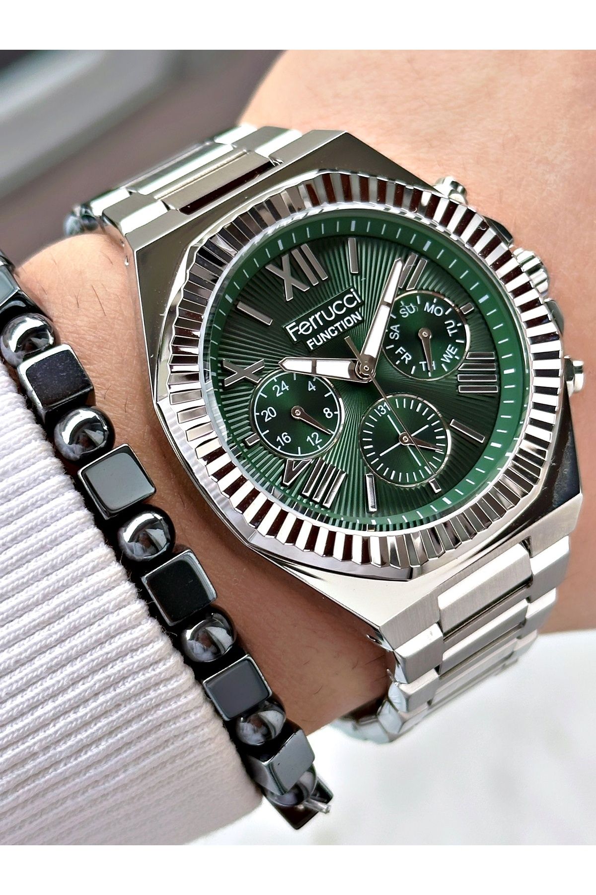 Ferrucci FERRUCCİ ROMA RAKAMLI YEŞİL KADRANLI FUNCTION GÜMÜŞ METAL ERKEK KOL SAATİ