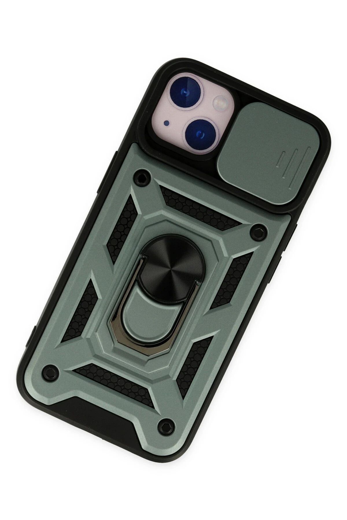 NewFace iPhone 14 Kılıf Pars Lens Yüzüklü Silikon - Yeşil WLZOR