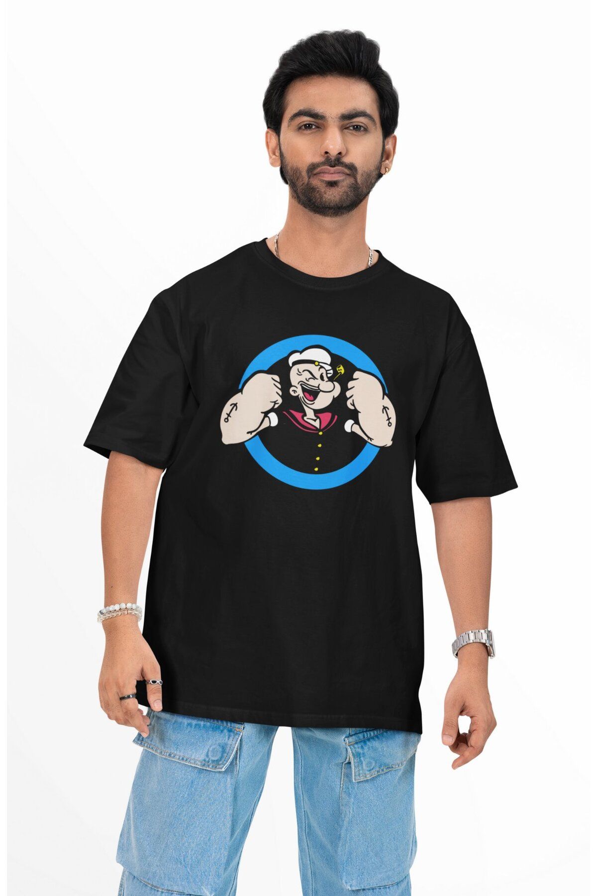 Fuddy Moda Temel Reis Baskılı Couple Tişört, Oversize Çizgi Film Temalı T-Shirt