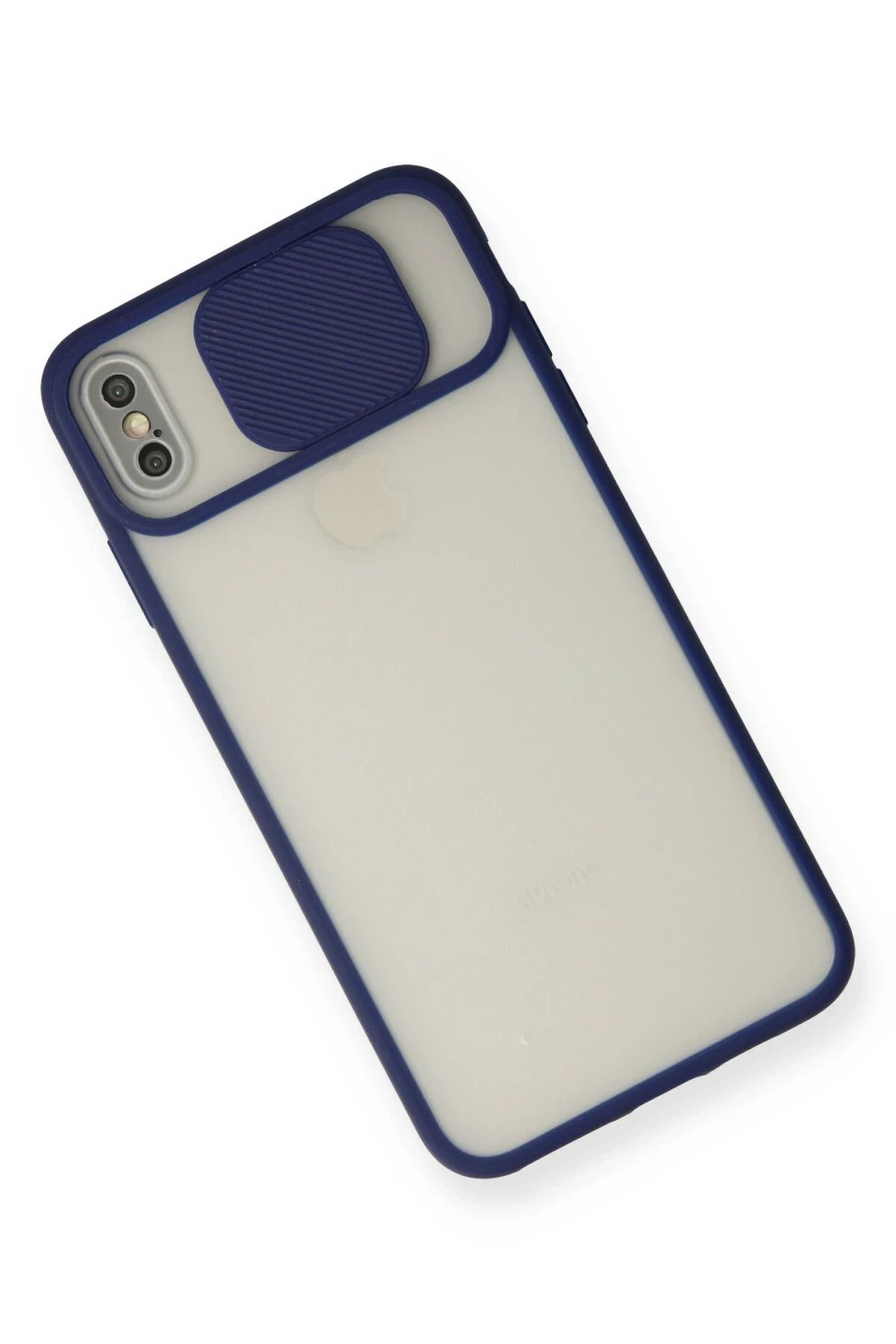 NewFace iPhone X Kılıf Palm Buzlu Kamera Sürgülü Silikon - Lacivert MRAYD