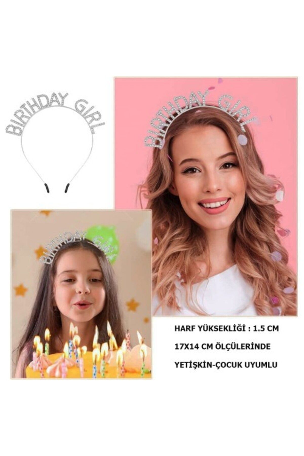 Otocub Kristal Taşlı Gümüş Birthday Girl Parti Tacı