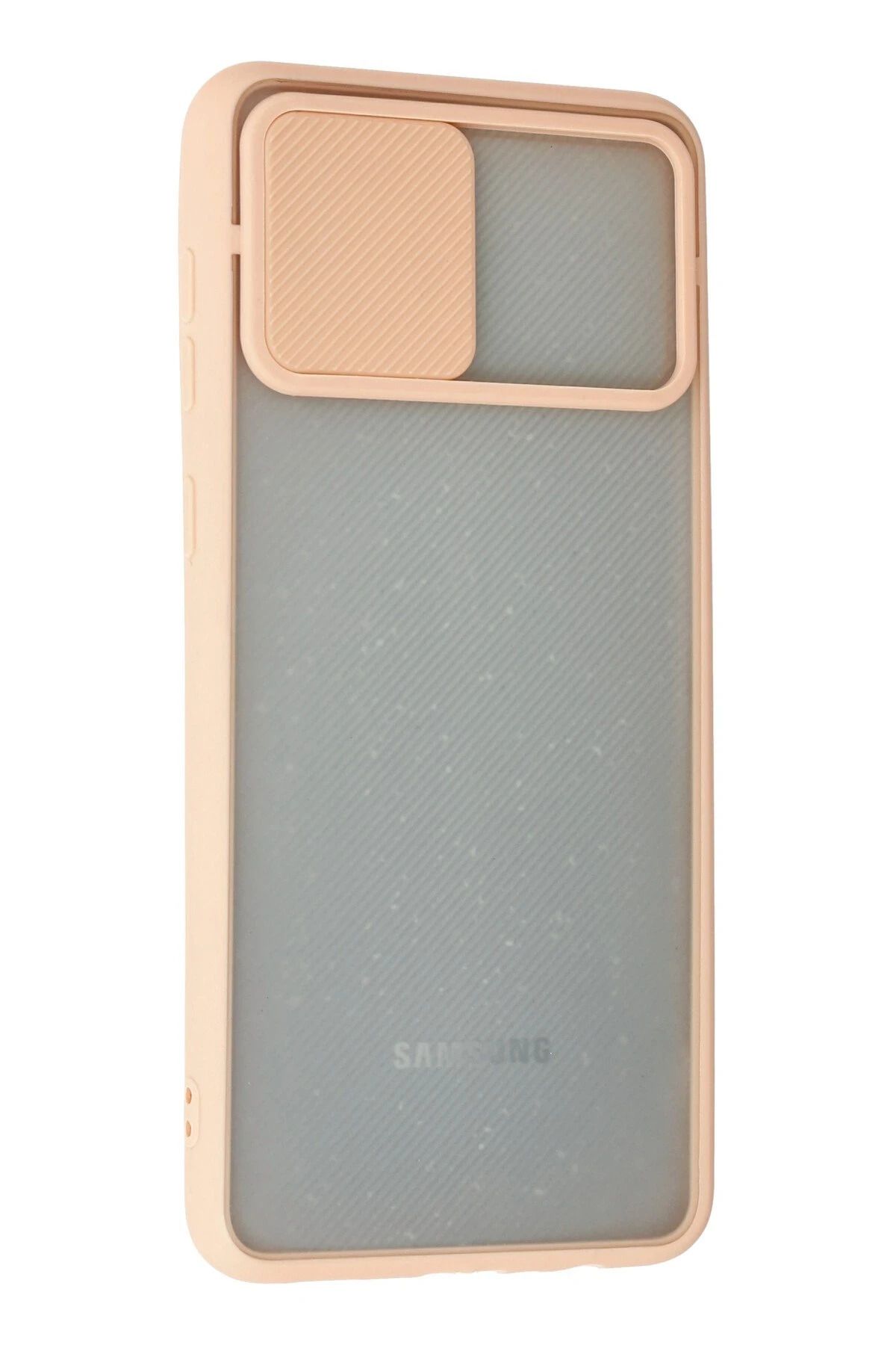 NewFace Samsung Galaxy A02 Kılıf Palm Buzlu Kamera Sürgülü Silikon - Pembe FLKRY