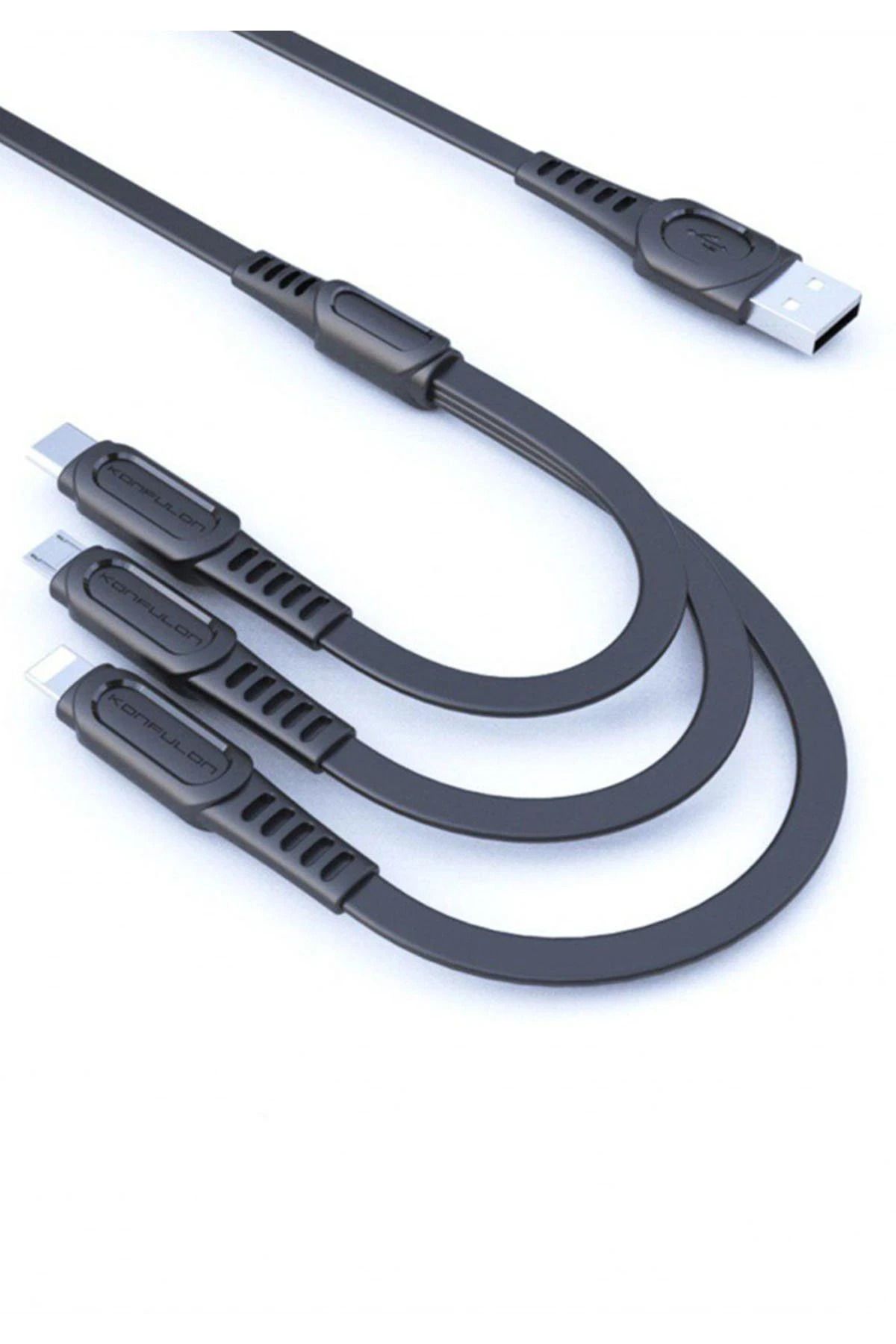 Konfulon DC19 3in1 USB Kablo 1.3M 3A - Siyah GLSTD