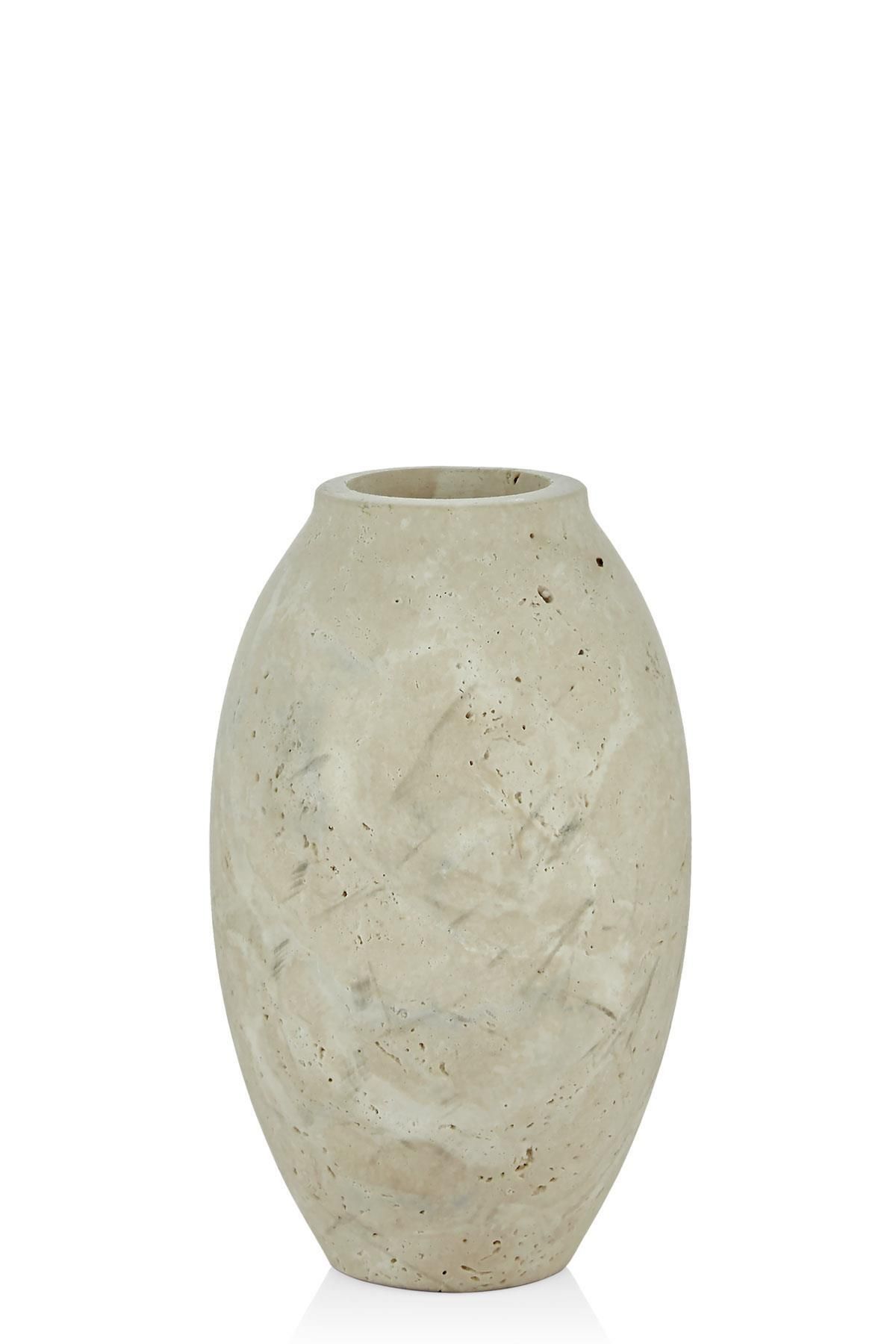 SETABIANCA Evza Mermer Traverten Chubby Vazo 12*12*21 cM