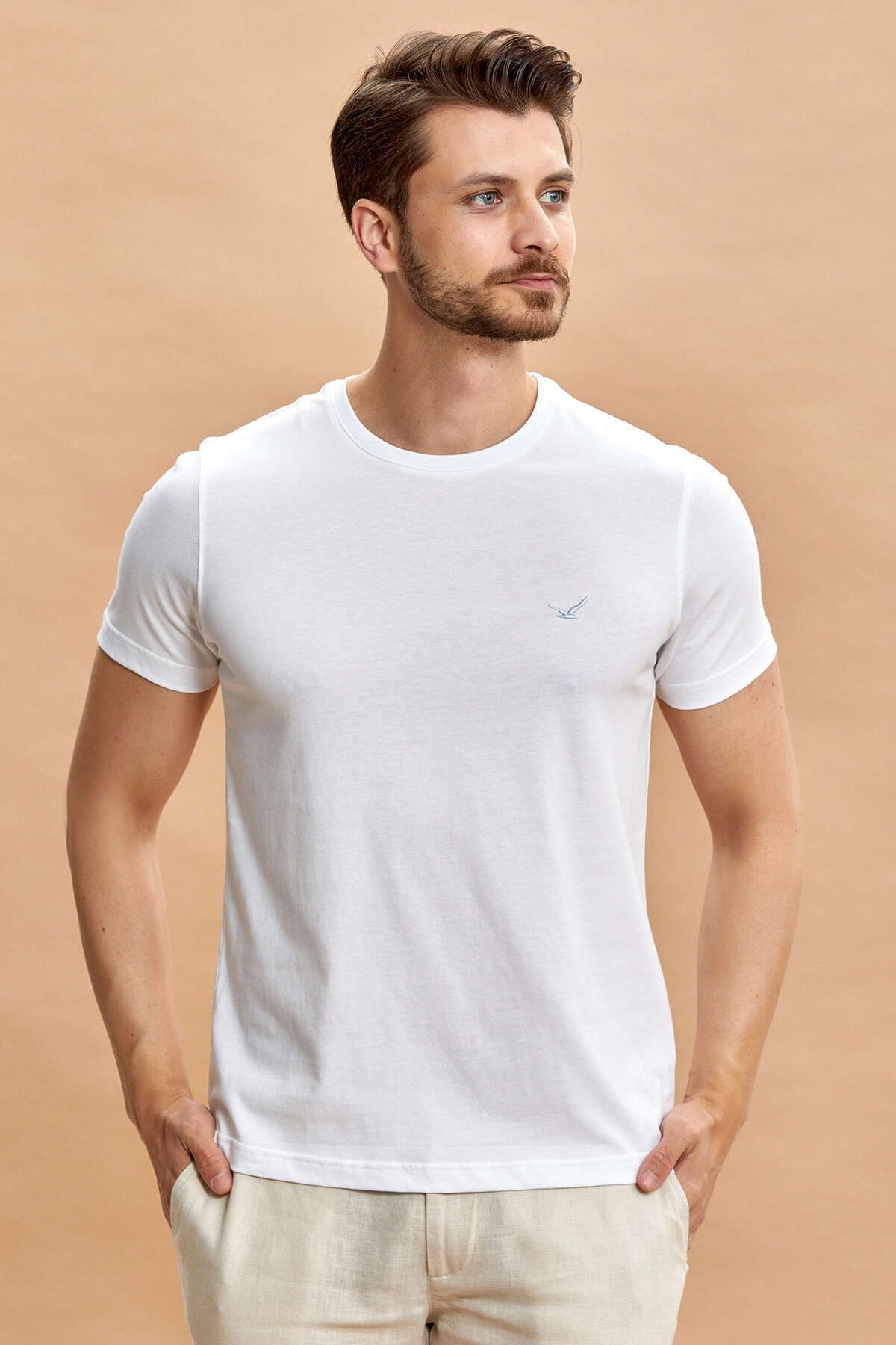 SMILE-Men's White T-Shirt - Basil Crew Neck 6