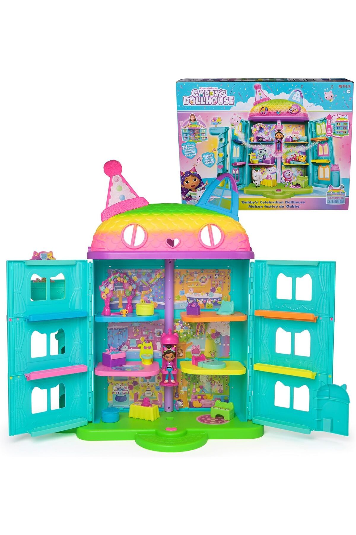Gabby's Dollhouse 15 parça Purrfect Party Oyuncak Bebek Evi Oyun Seti Gökkuşağı Görünümlü