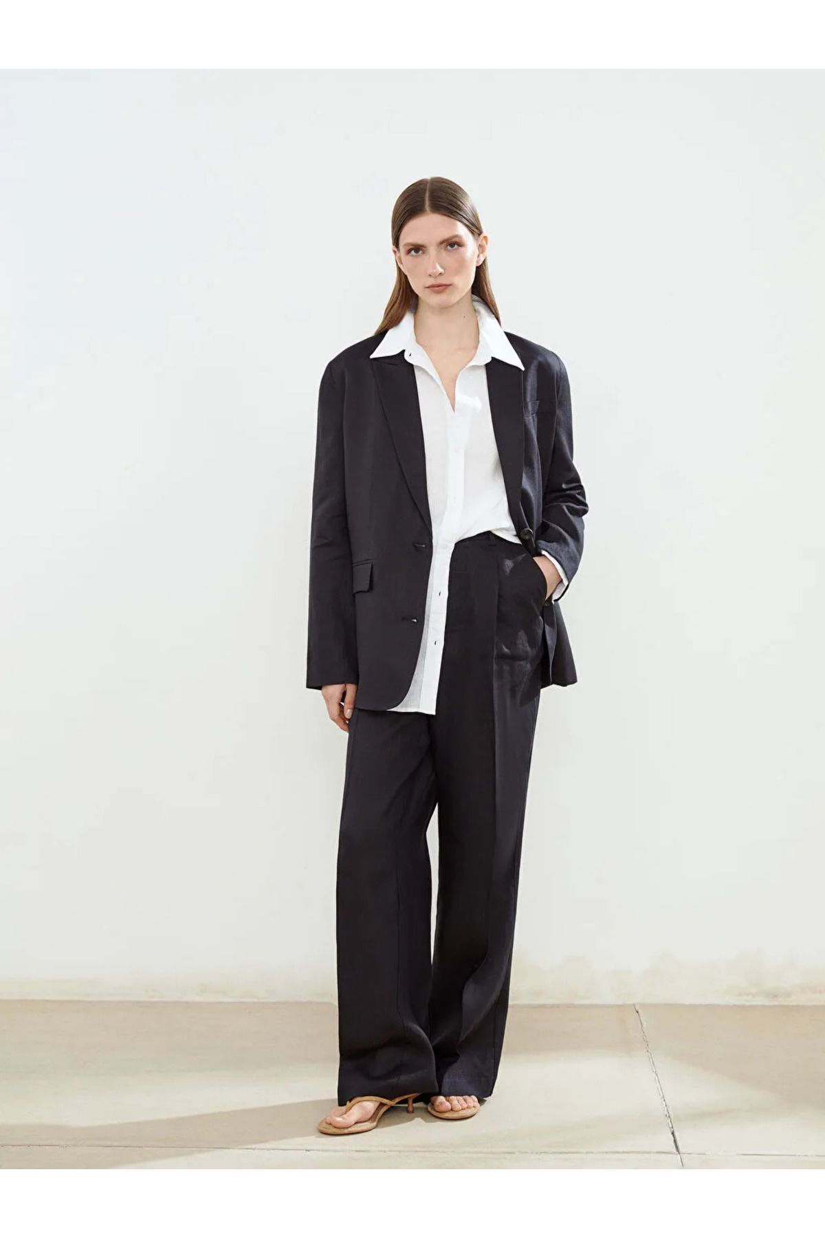 LC Waikiki LCW Modest Siyah Loose Fit Keten Kadın Pantolon