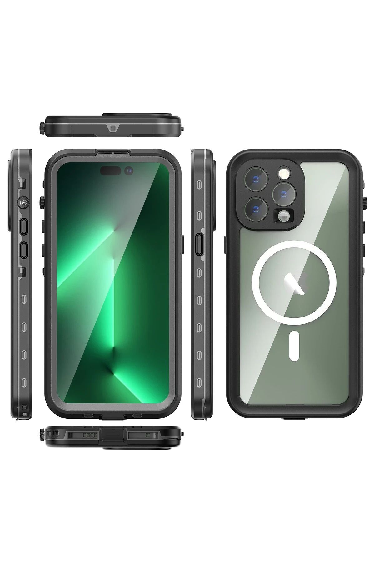 NewFace iPhone 14 Pro Max Kılıf Red Pepper Magneticsafe Su Geçirmez Kılıf - Siyah-Gri WLZOR