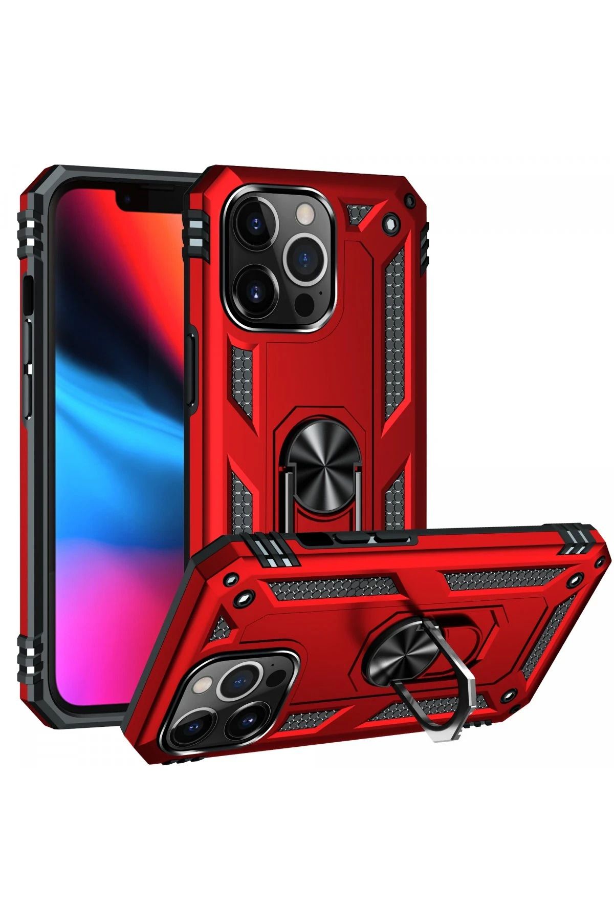NewFace iPhone 14 Pro Kılıf Sofya Yüzüklü Silikon Kapak - Kırmızı GLSTD