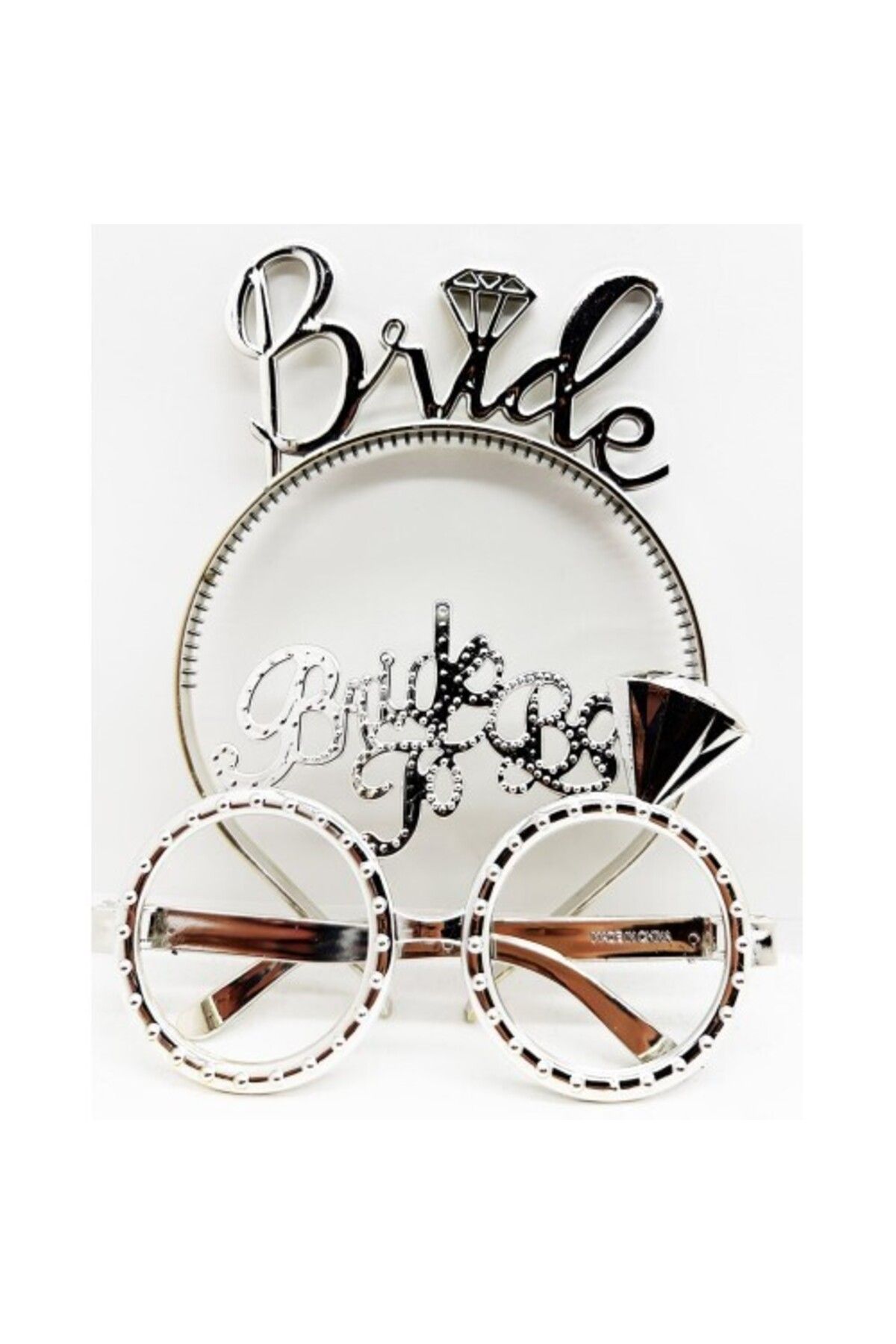 Otocub Bride Yazılı Taç ve Bride To Be Yazılı Gözlük Seti Gümüş Renk