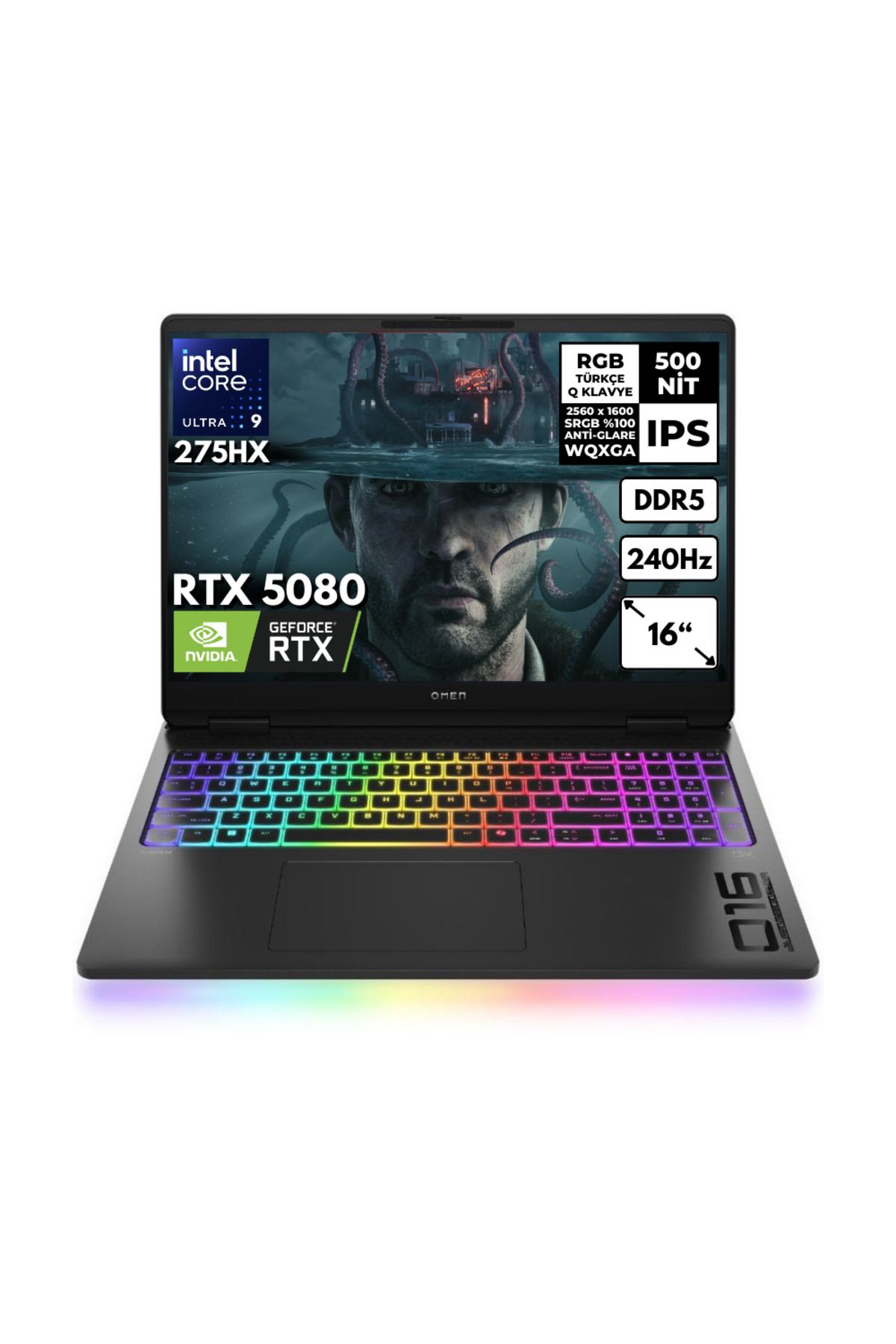 HP Omen 16-AH0022NT Ultra 9-275HX 32GB 512GBSSD RTX5080 16" WQXGA 240Hz Windows 11 Home B88F2EAHMF14