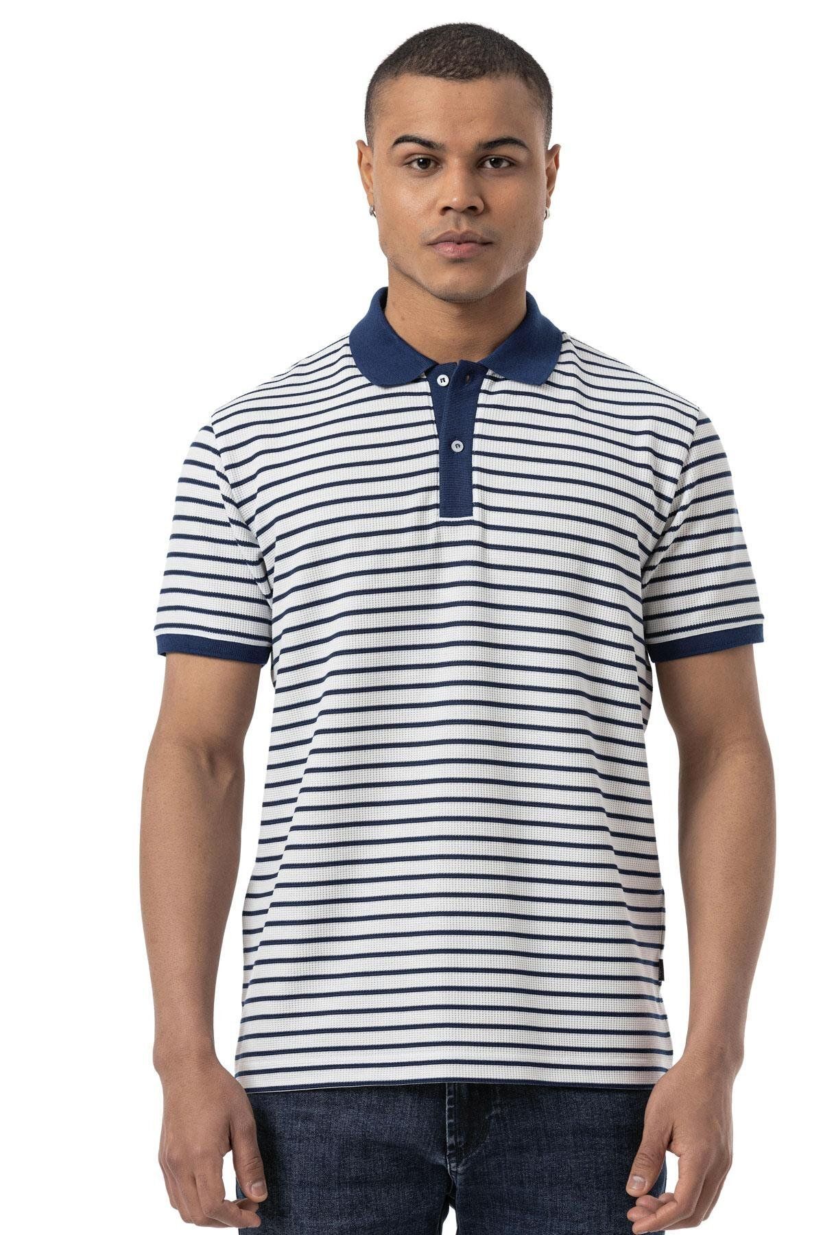rugatchi Büyük Beden Yatay Çizgili Waffle Polo T-Shirt