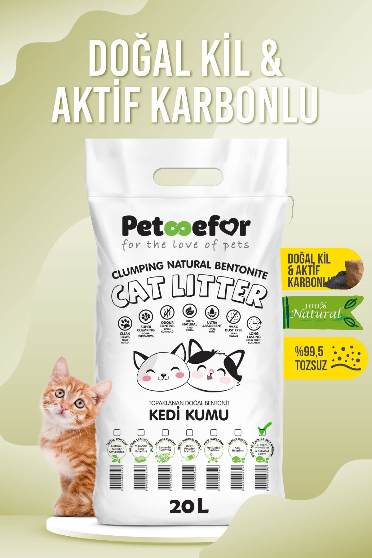 Petefor 20 Lt Aktif Karbonlu Yeni Nesil Organik Kedi Kumu