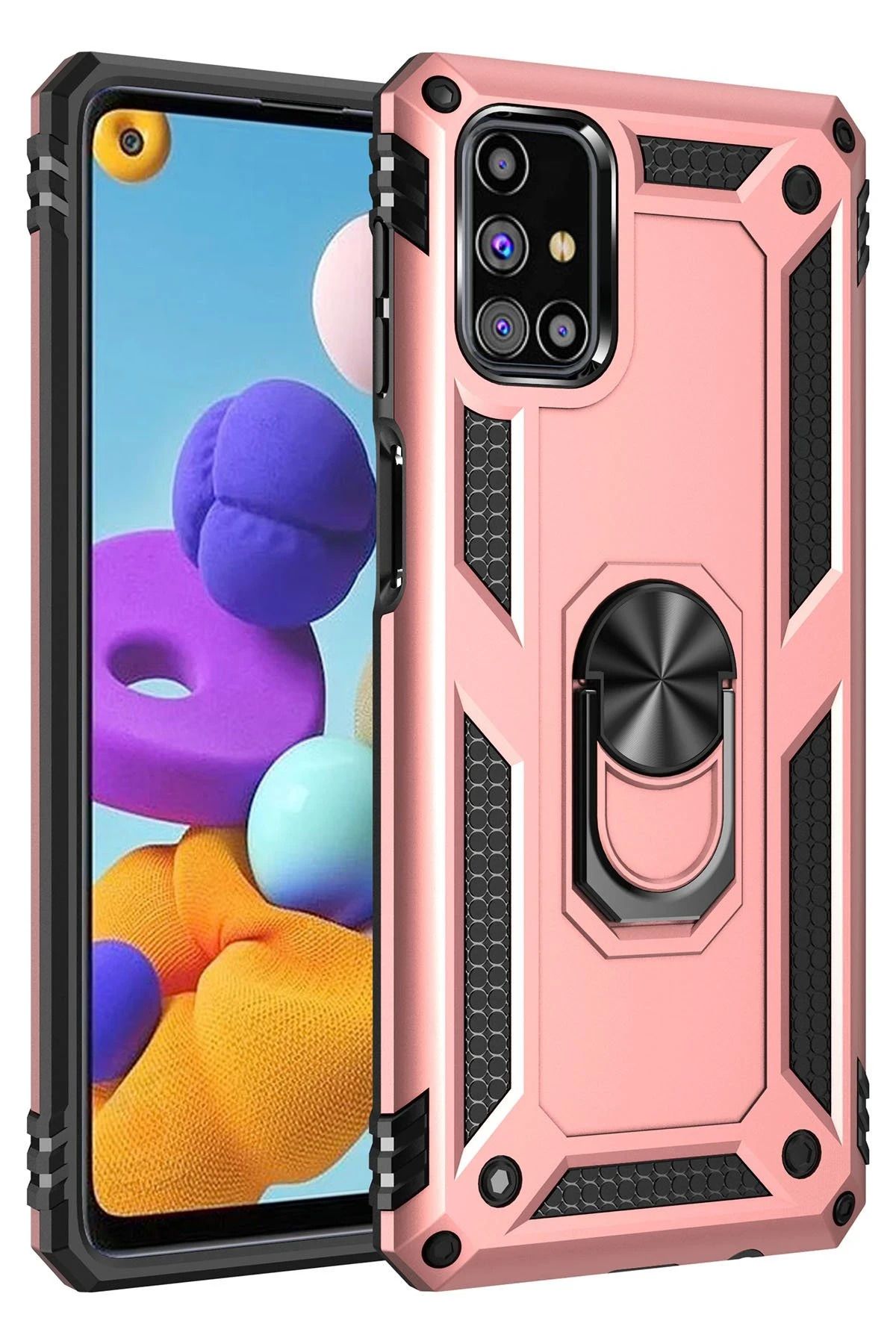 NewFace Samsung Galaxy M31S Kılıf Sofya Yüzüklü Silikon Kapak - Rose GLSTD