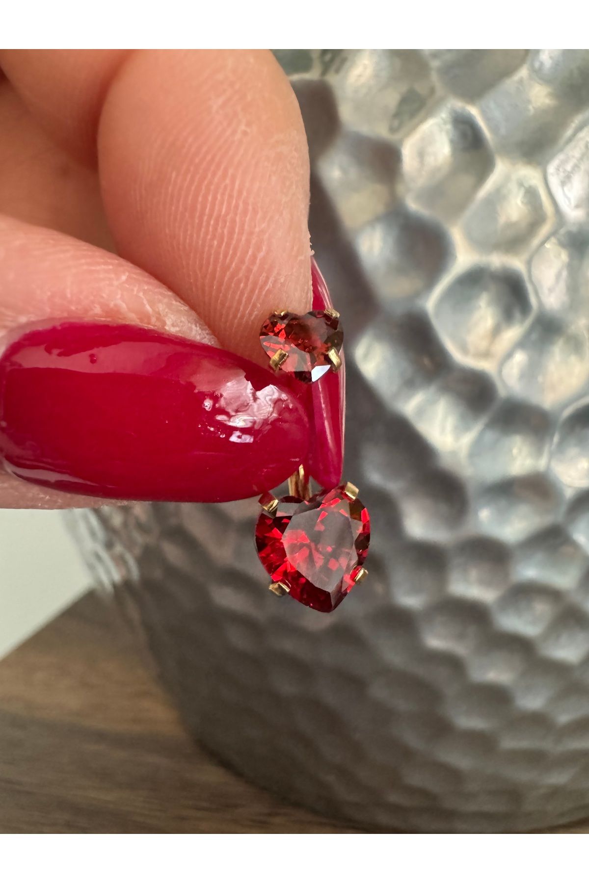 Bylin Çift Kalp Kırmızı Zirkon Taşlı Cerrahi Çelik Göbek Piercing - Bar Uzunluğu 10mm- 1 adet