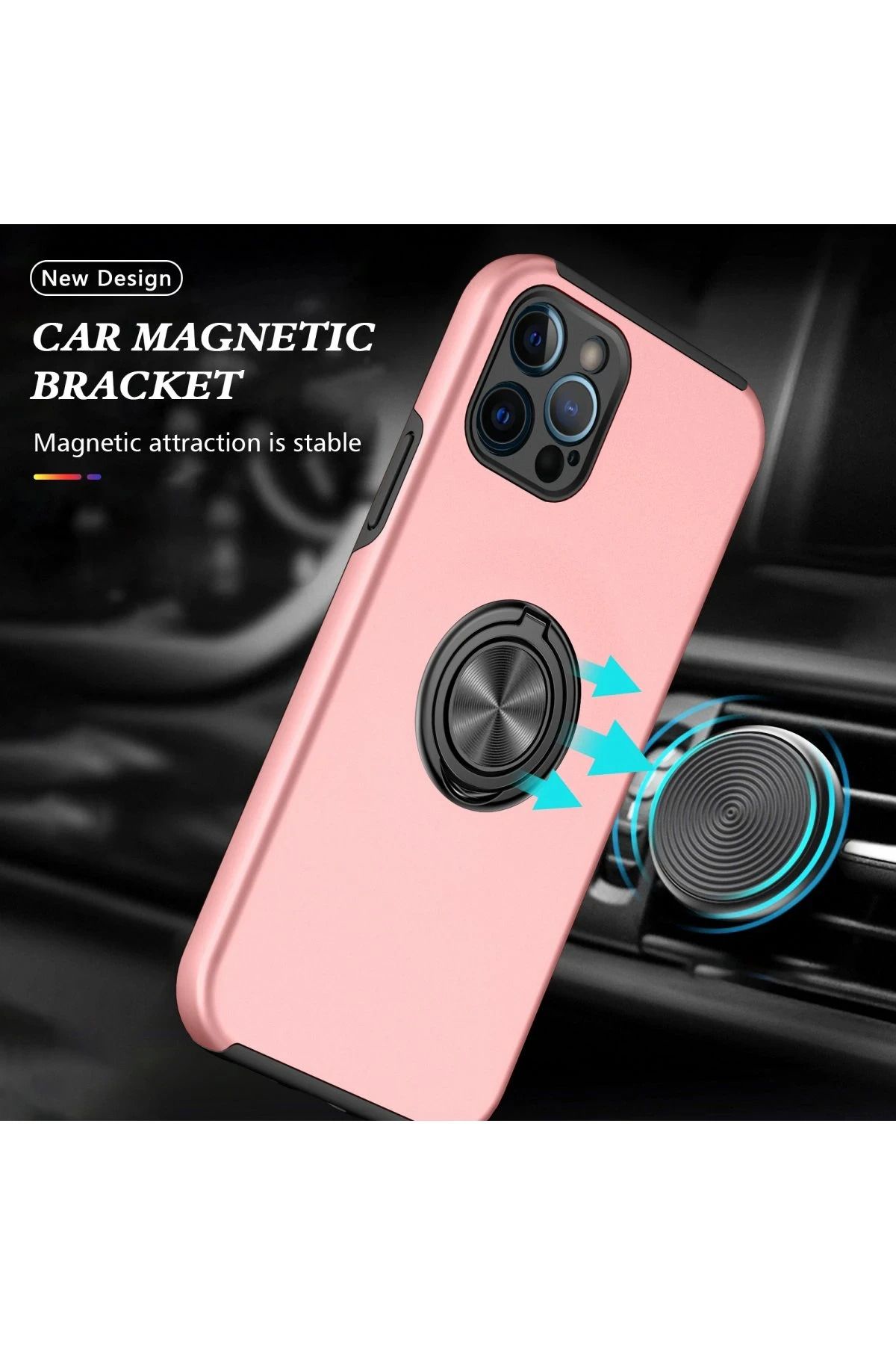 NewFace iPhone 12 Pro Kılıf Elit Yüzüklü Kapak - Pembe WLZOR