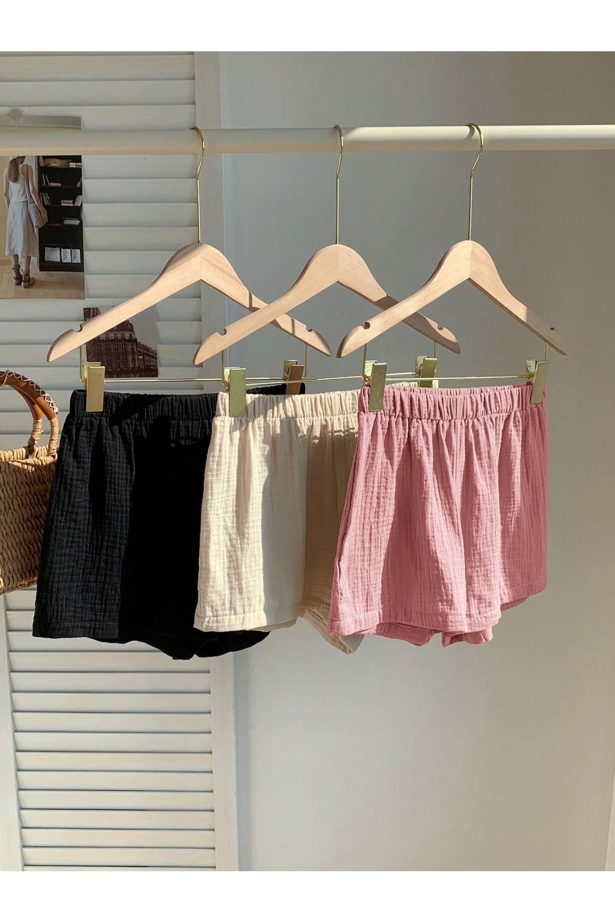 Pretty Kadın Rahat Yumuşak Müslin Kumaş Kısa Şort 3lü set
