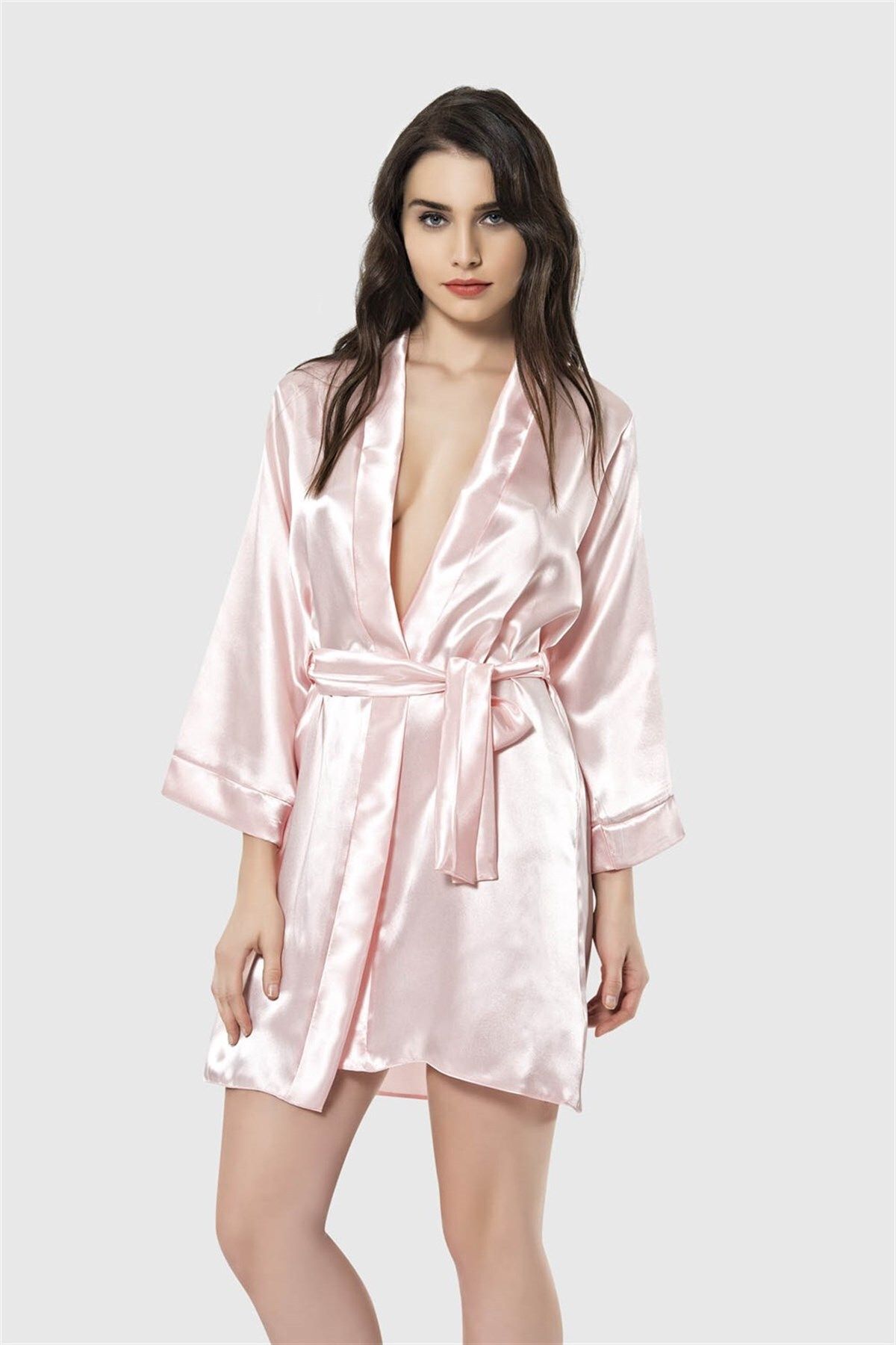Shop58 Somon Kısa Saten Sabahlık