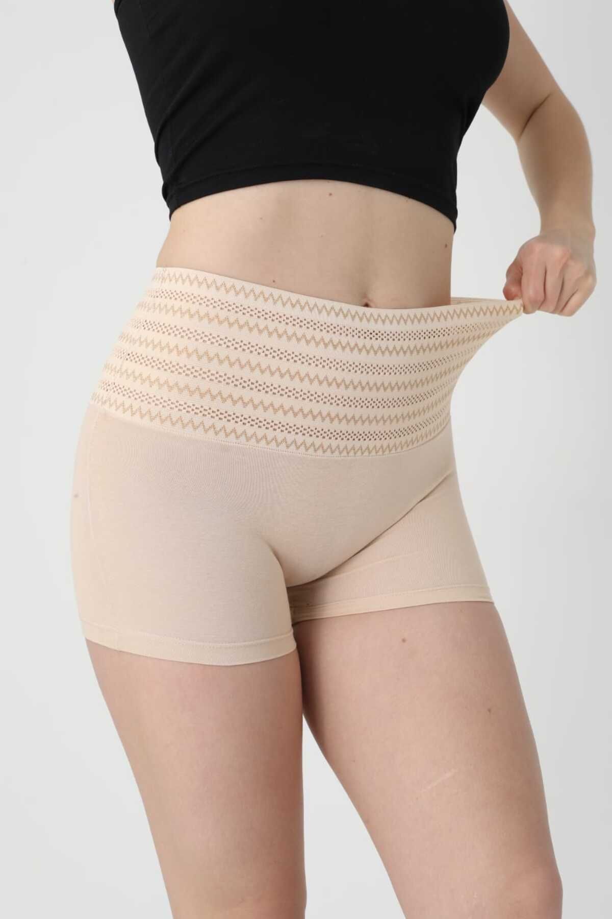 NEDEFİT Kadın Ten Rengi Yüksek Bel Toparlayıcı Dikişsiz Ten Boxer Korse - Günlük Kullanıma Uygun