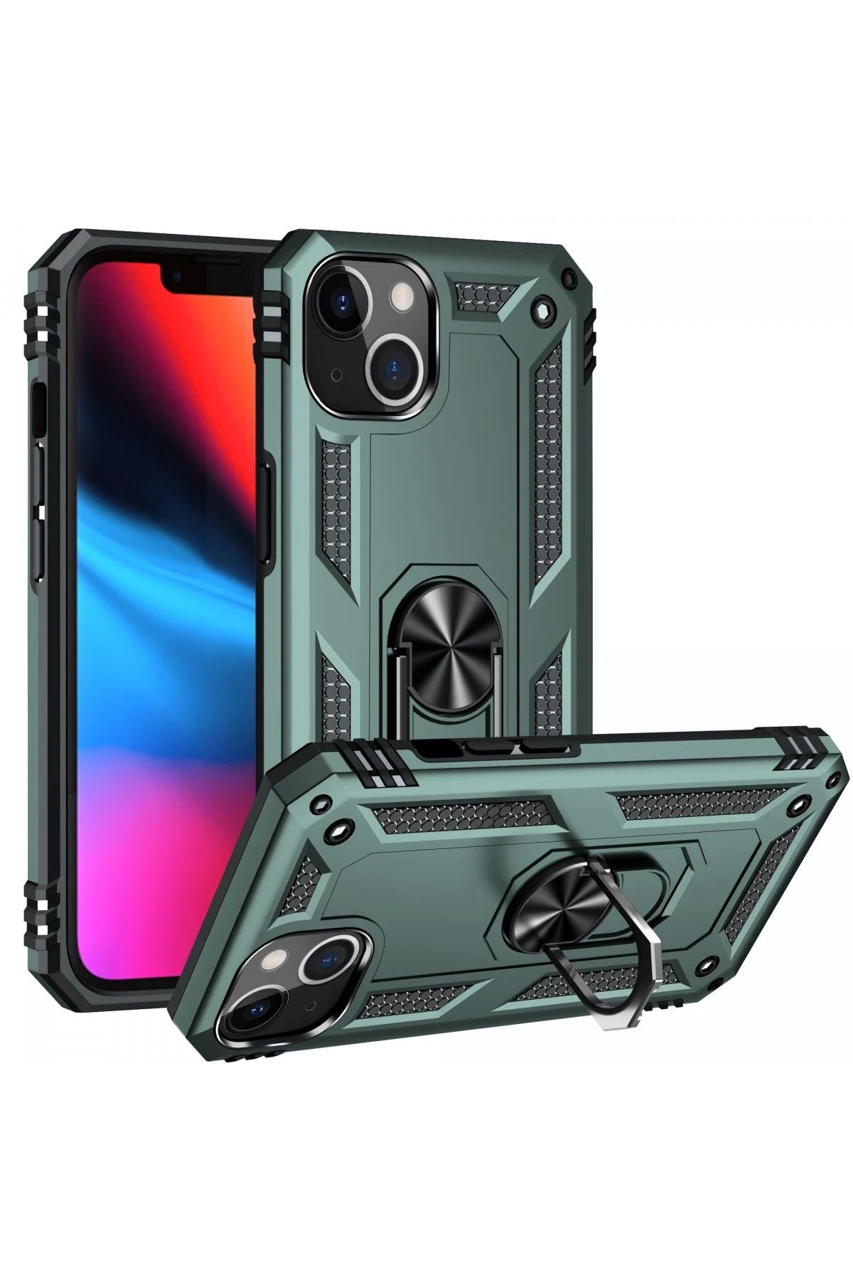 NewFace iPhone 14 Plus Kılıf Sofya Yüzüklü Silikon Kapak - Yeşil WLZOR