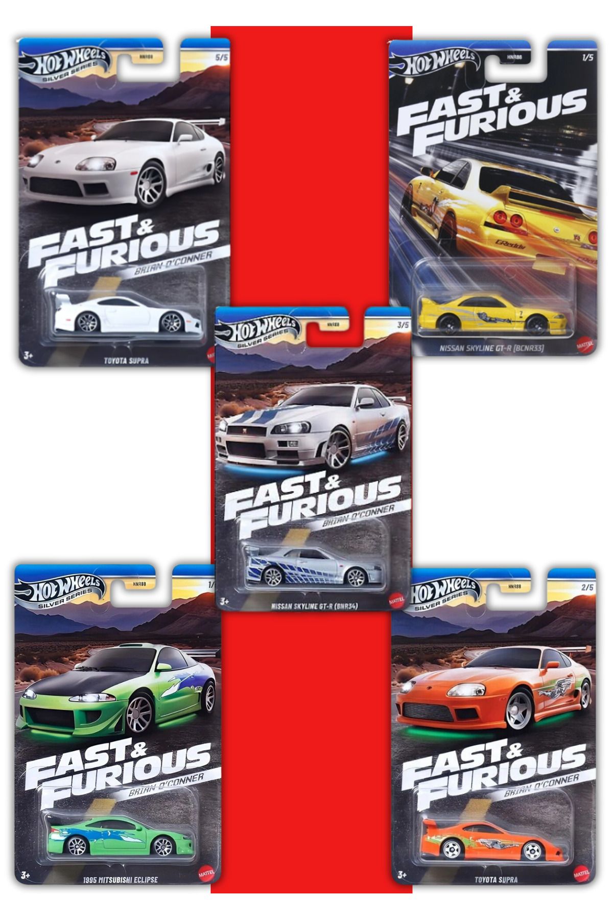 HOT WHEELS Fast & Furious Koleksiyonu, 5'li Set, 1:64 Ölçek JBY33-HRW51-JBY29-JBY30-JBY31