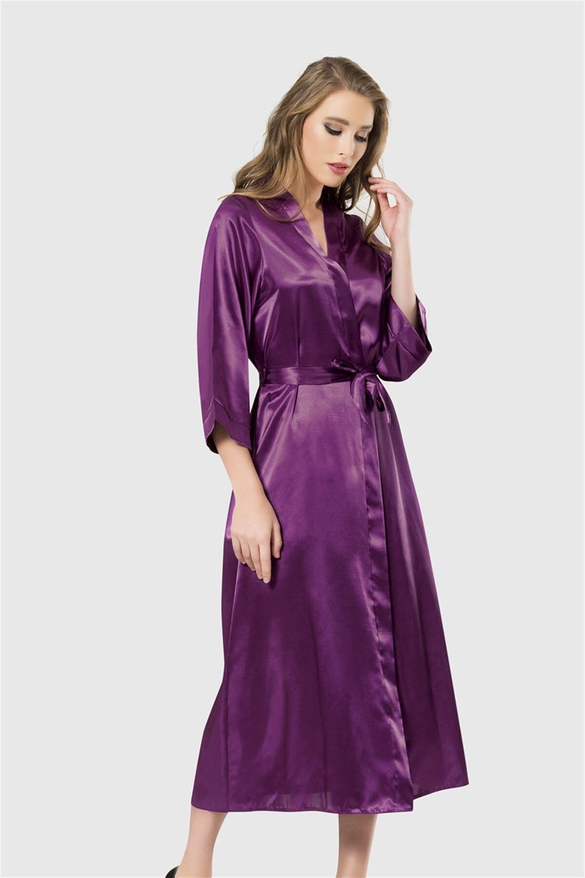 Shop58 Mor Uzun Saten Sabahlık
