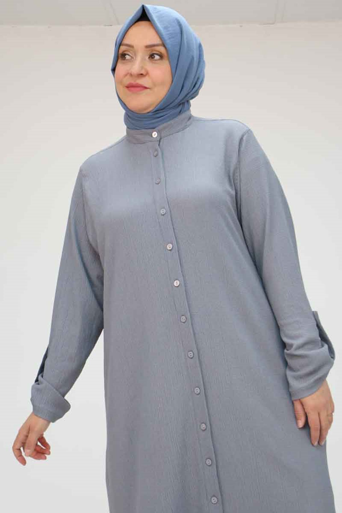 Eslina-48022 قميص ملفوف مقاس كبير - رمادي 2