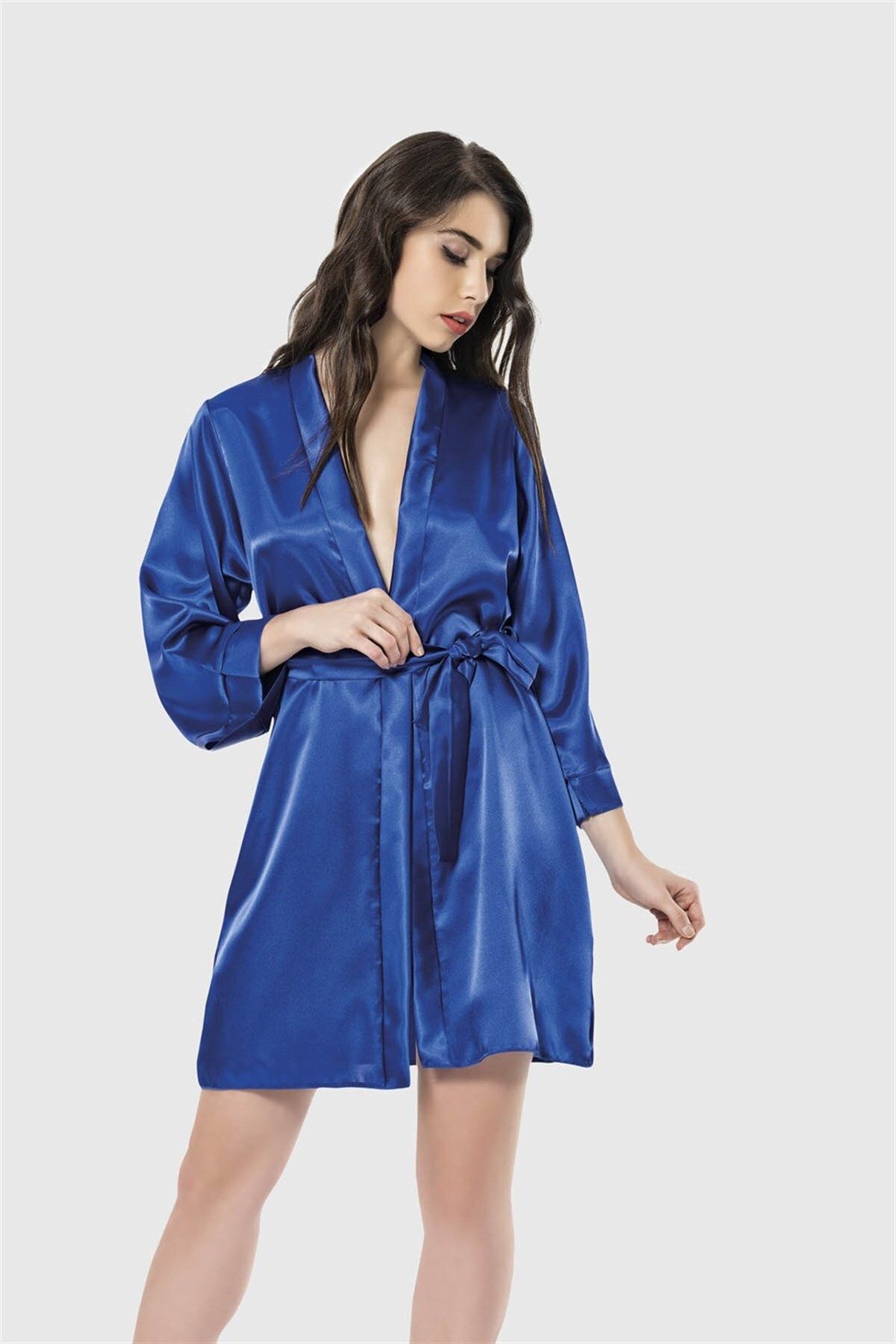 Shop58 Saks Kısa Saten Sabahlık