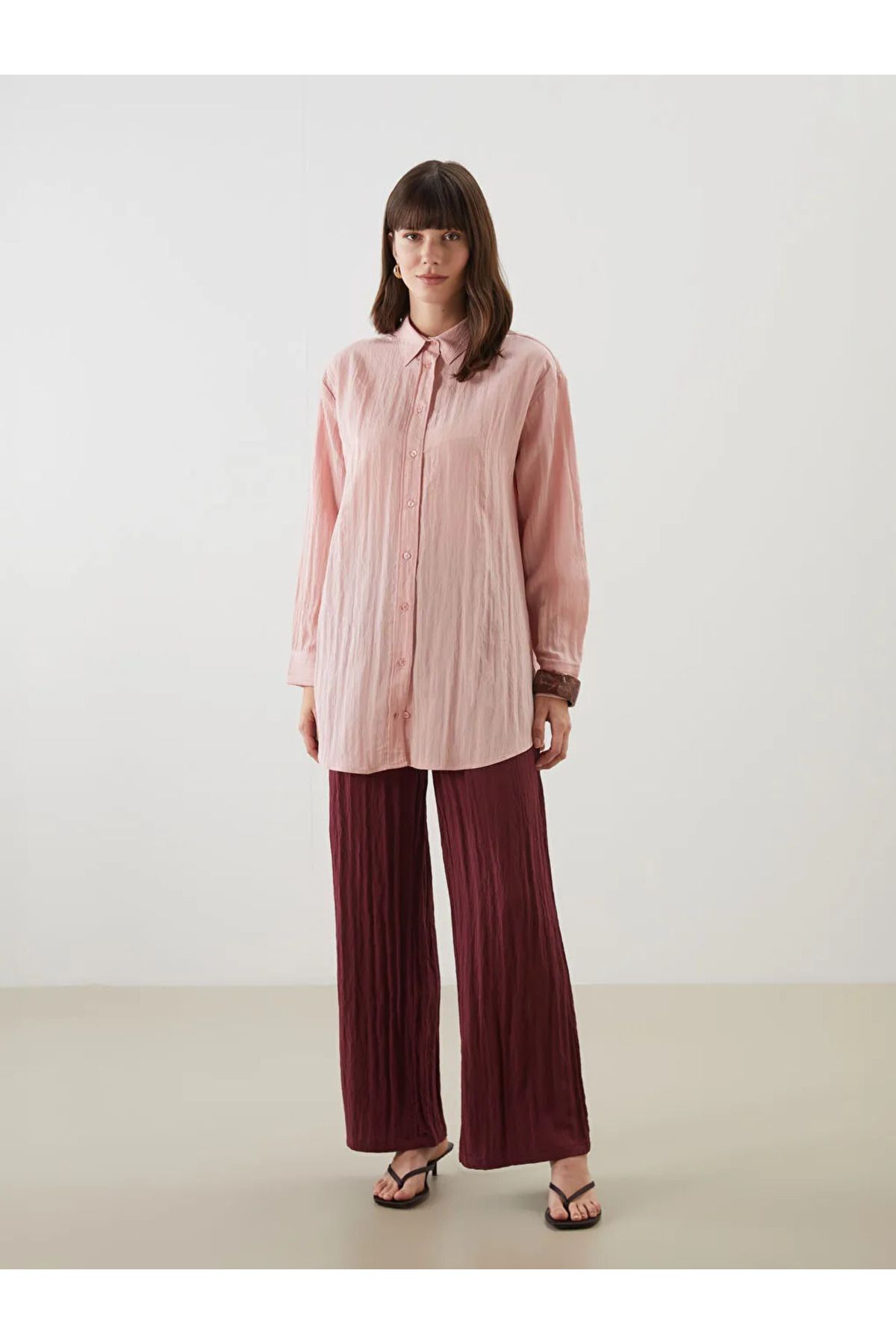 LC Waikiki LCW Modest Bordo Beli Lastikli Dokulu Kadın Pantolon
