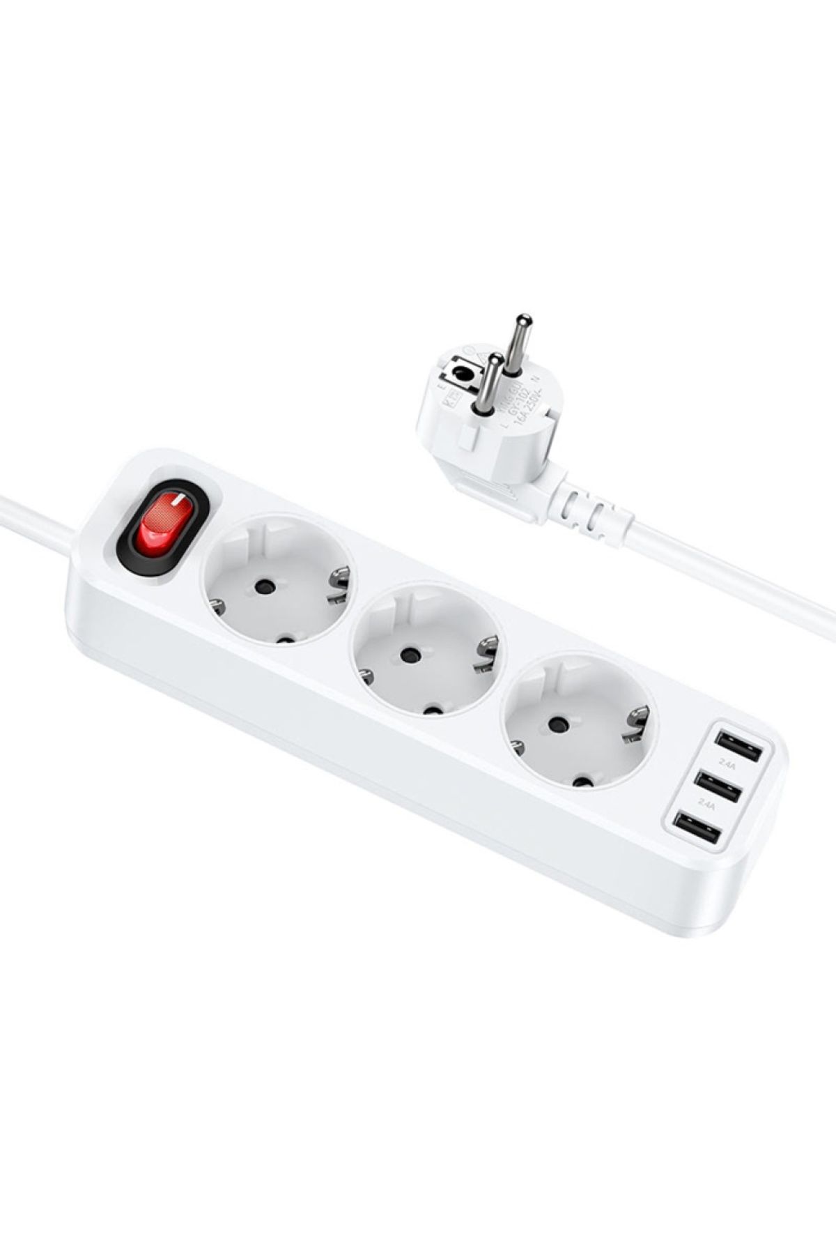 Hoco NS2 3 lü Priz 3 USB 4000W 1.8 Metre Şarj Uzatma Kablosu Akım Korumalı (Beyaz)