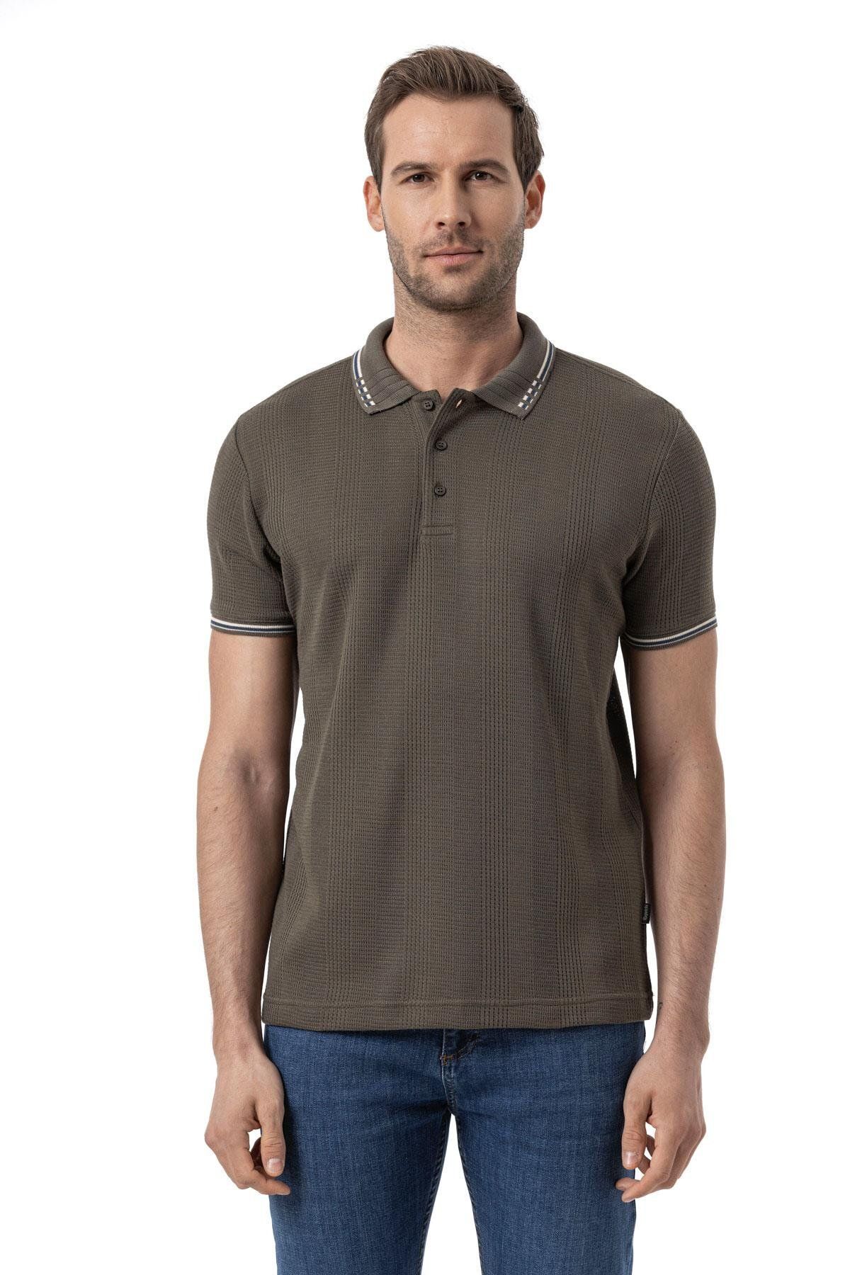 rugatchi Büyük Beden Yatay Çizgili Waffle Polo T-Shirt