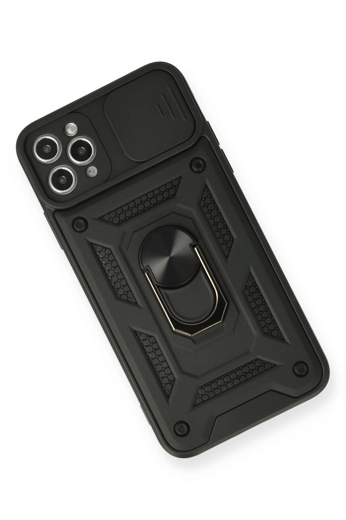 NewFace iPhone 11 Pro Max Kılıf Pars Lens Yüzüklü Silikon - Siyah GLSTD