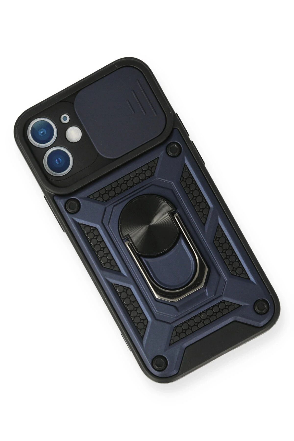 NewFace iPhone 12 Kılıf Pars Lens Yüzüklü Silikon - Lacivert GLSTD