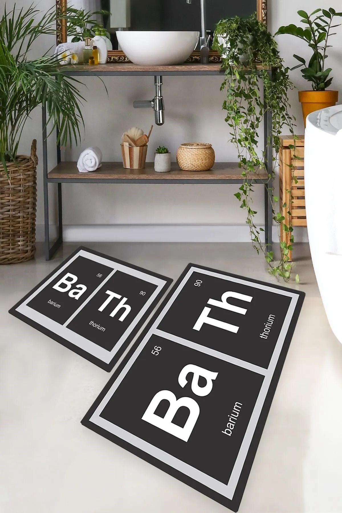 Casaculina Bath Siyah / Beyaz 2'li Set Banyo Halısı Paspas - Klozet Takımı, Yıkanabilir, Kaymaz Taban