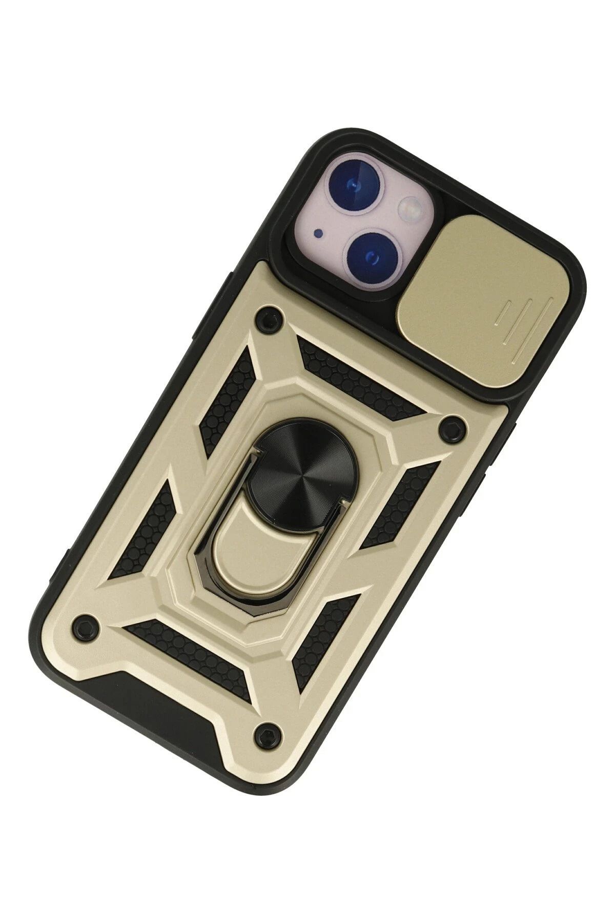 NewFace iPhone 15 Kılıf Pars Lens Yüzüklü Silikon - Gold GLSTD