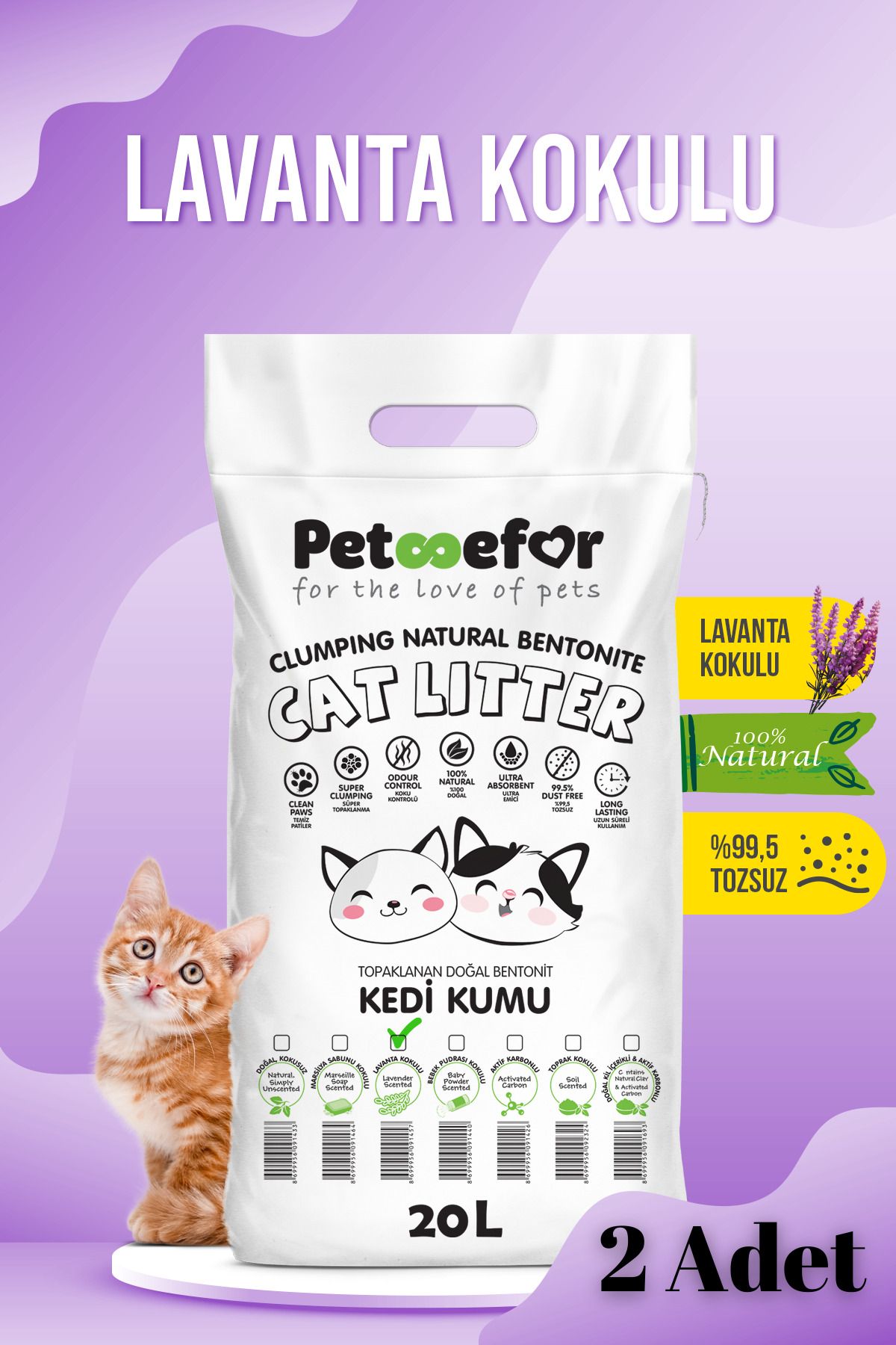 Petefor 20 LT Lavantalı Kedi Kumu X2 Adet