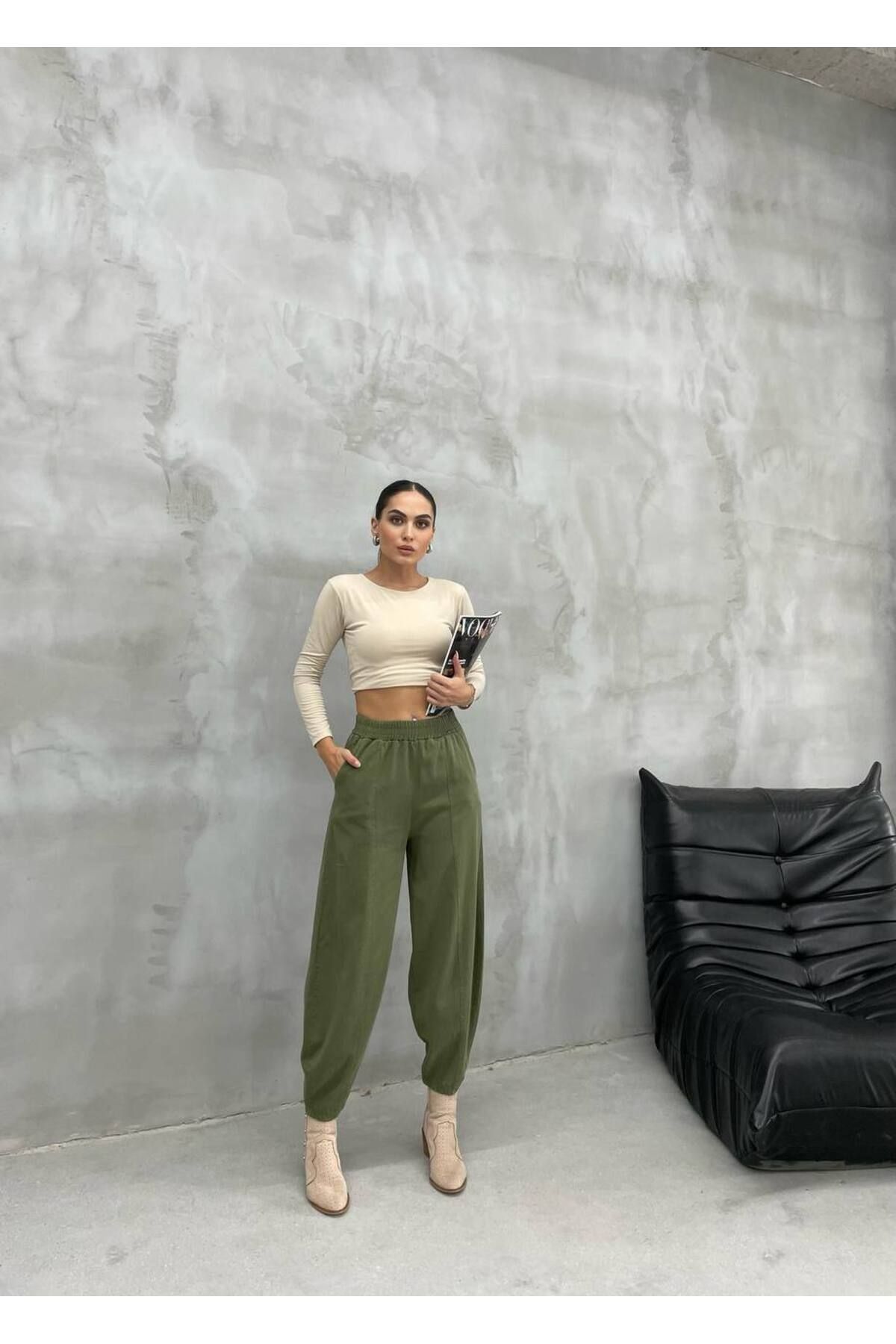 DENİKK kadın trend havuç paça beli lastikli pantolon 222-4003