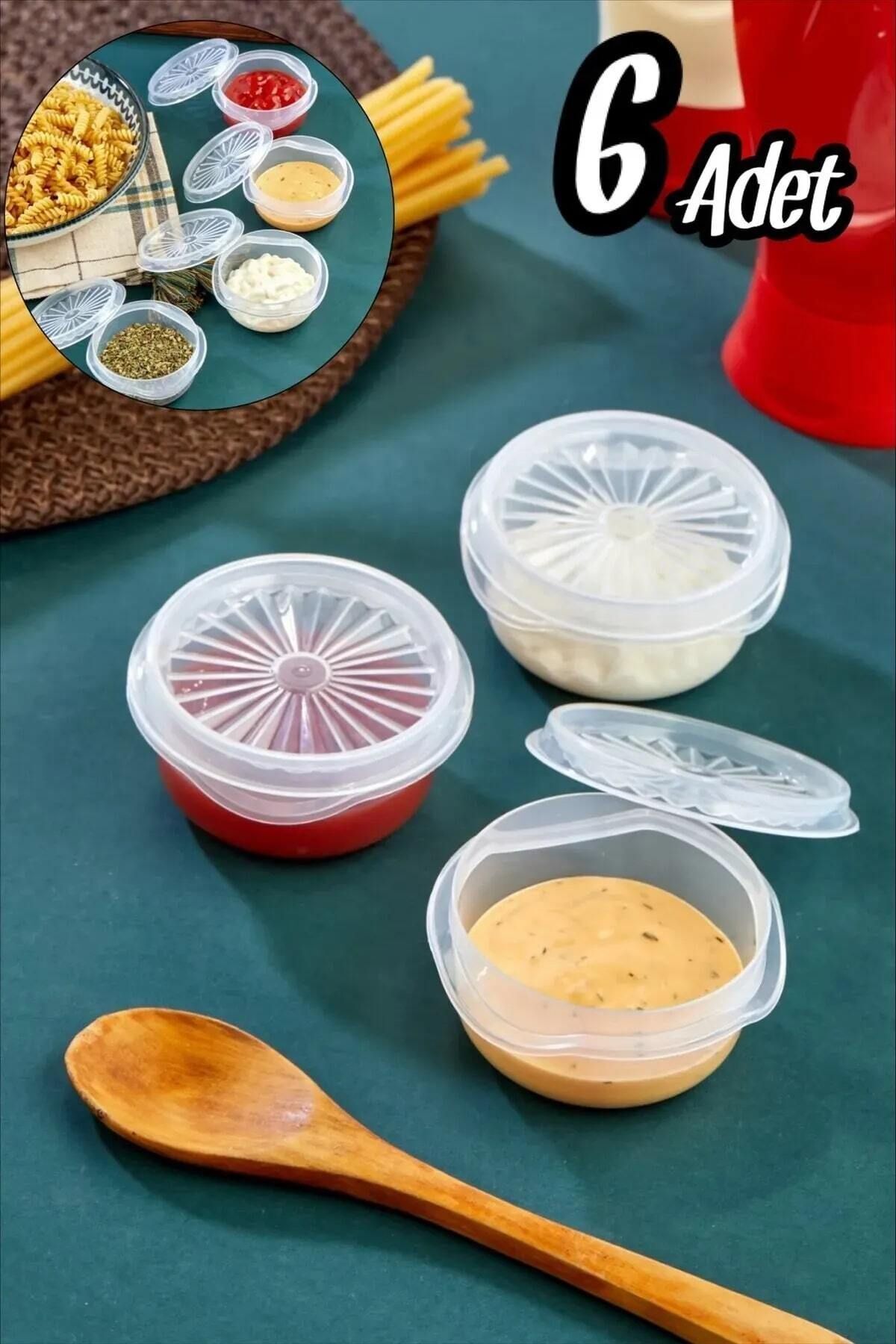 ıvırzıvırr 6 lı Yelpaze Kapaklı Şeffaf Mini Sosluk- Ketçap Mayonez Kabı- Kahve Yanı Şeker Lokumluk