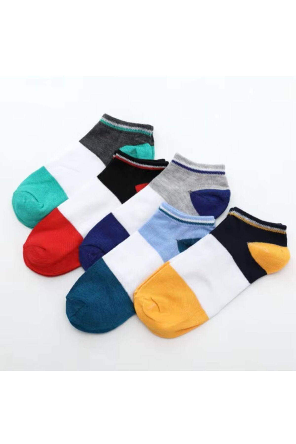 HTC SOCKS Unisex 5 Çift Renkli Kalın Çemberli Patik Çorap Kısa Bilek Çorap