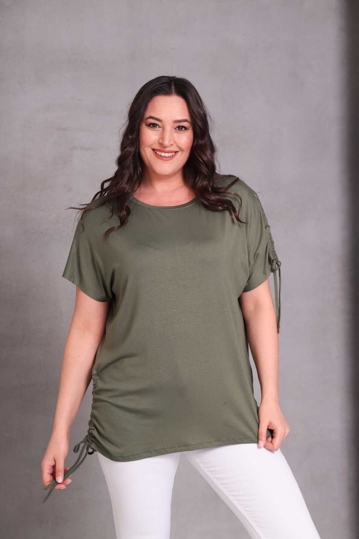 Esina Kadın Omuz ve Etek İp Detaylı Basic Viskon Bluz