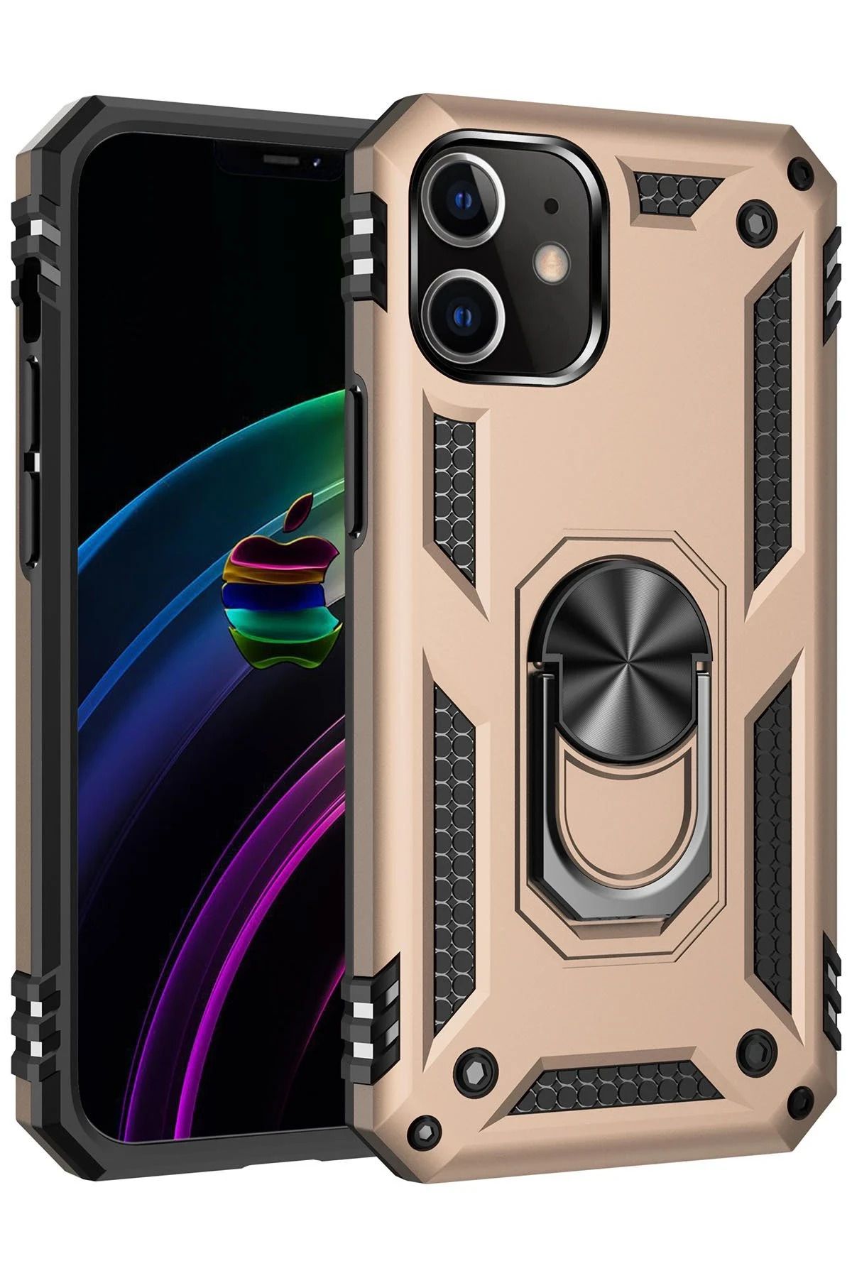 NewFace iPhone 12 Kılıf Sofya Yüzüklü Silikon Kapak - Gold GLSTD