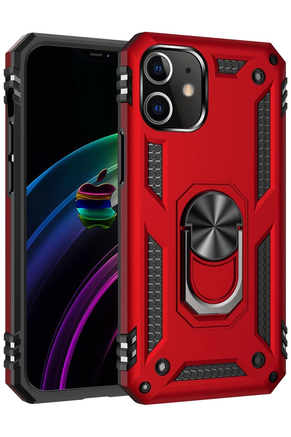 NewFace iPhone 12 Mini Kılıf Sofya Yüzüklü Silikon Kapak - Kırmızı GLSTD