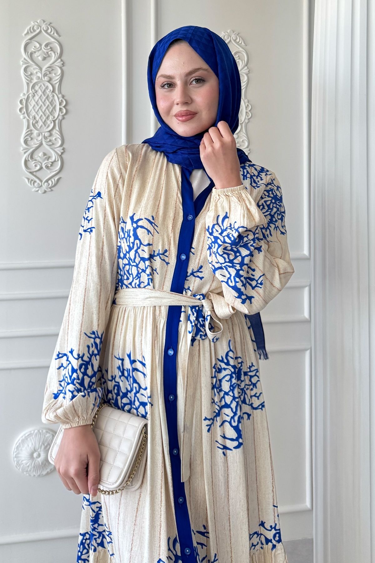 InStyle-Colorful Boydan Piping Detail Navy Blue Viscose Dress 5