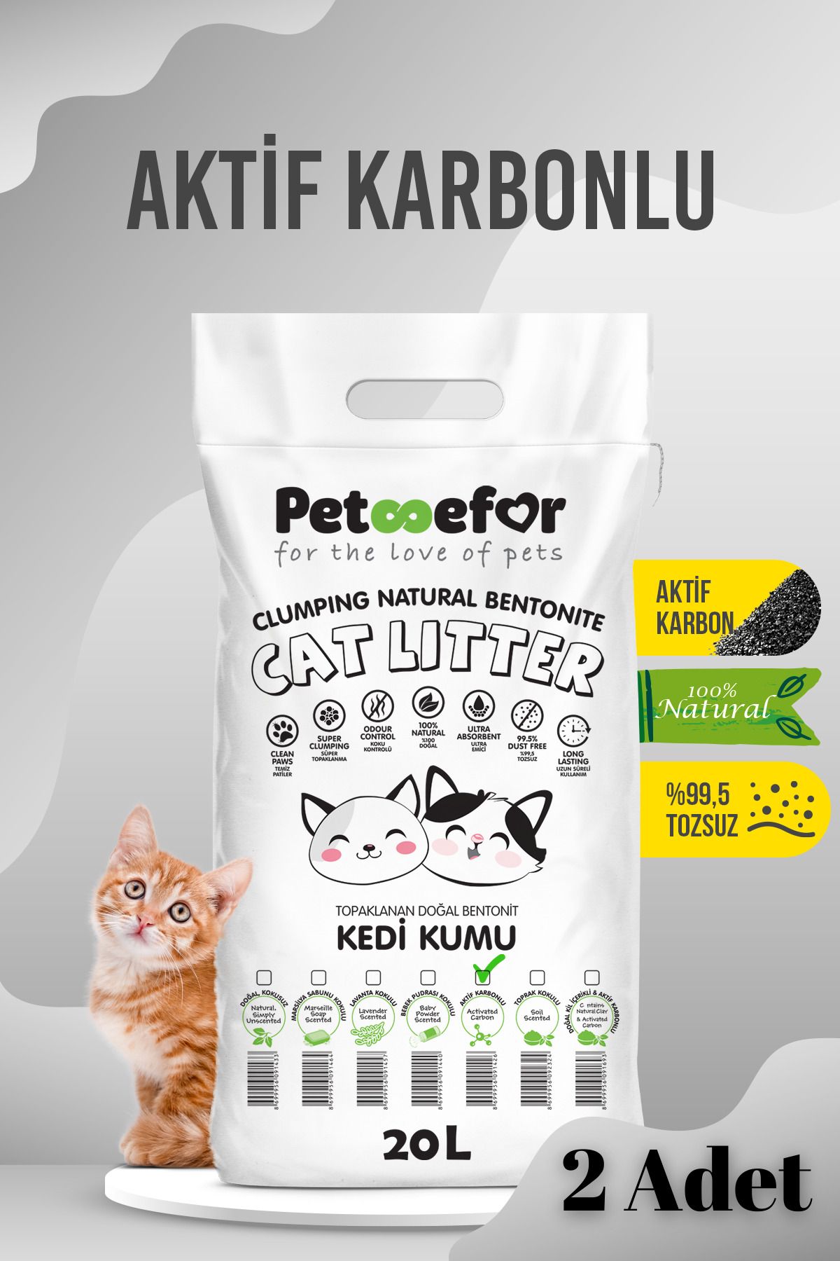 Petefor 20 LT Aktif Karbonlu Kedi Kumu X2 Adet