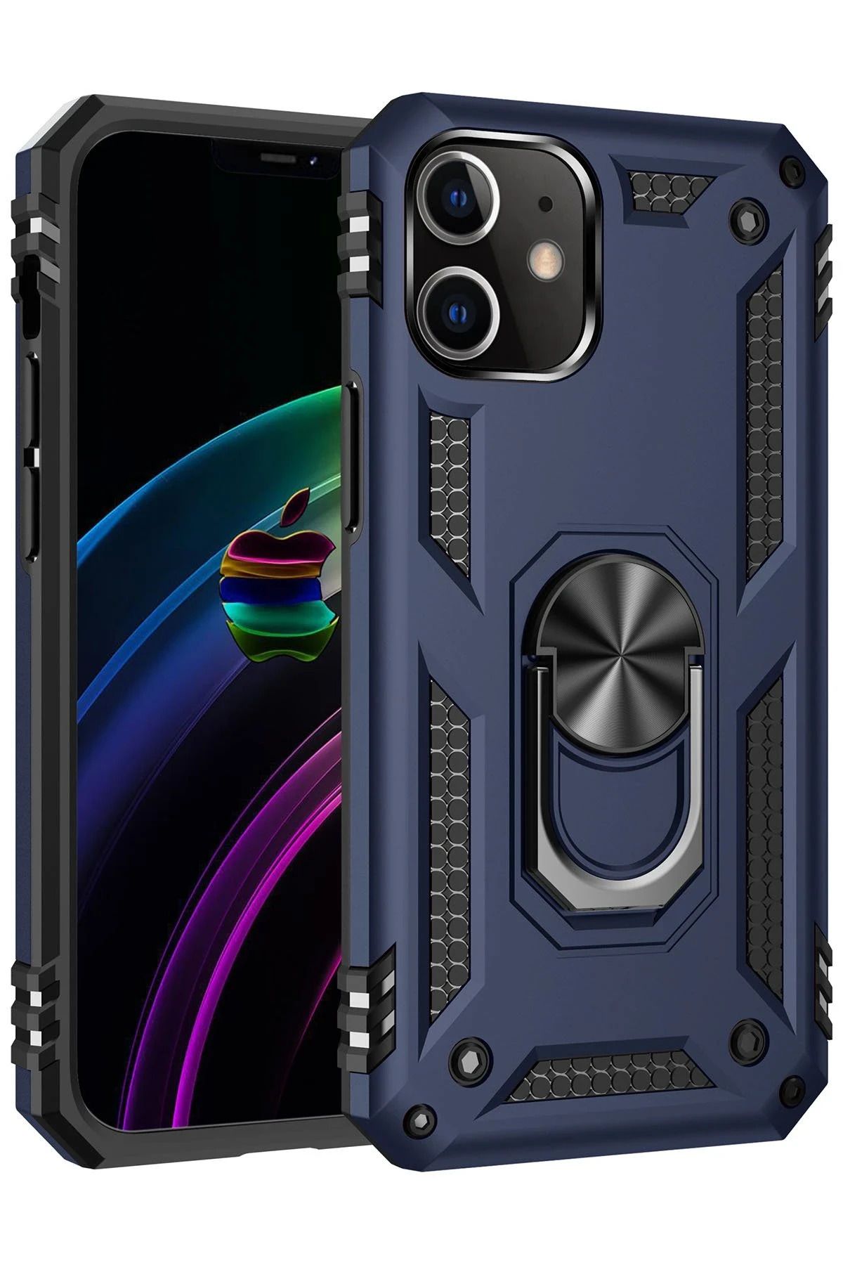 NewFace iPhone 12 Mini Kılıf Sofya Yüzüklü Silikon Kapak - Lacivert WLZOR