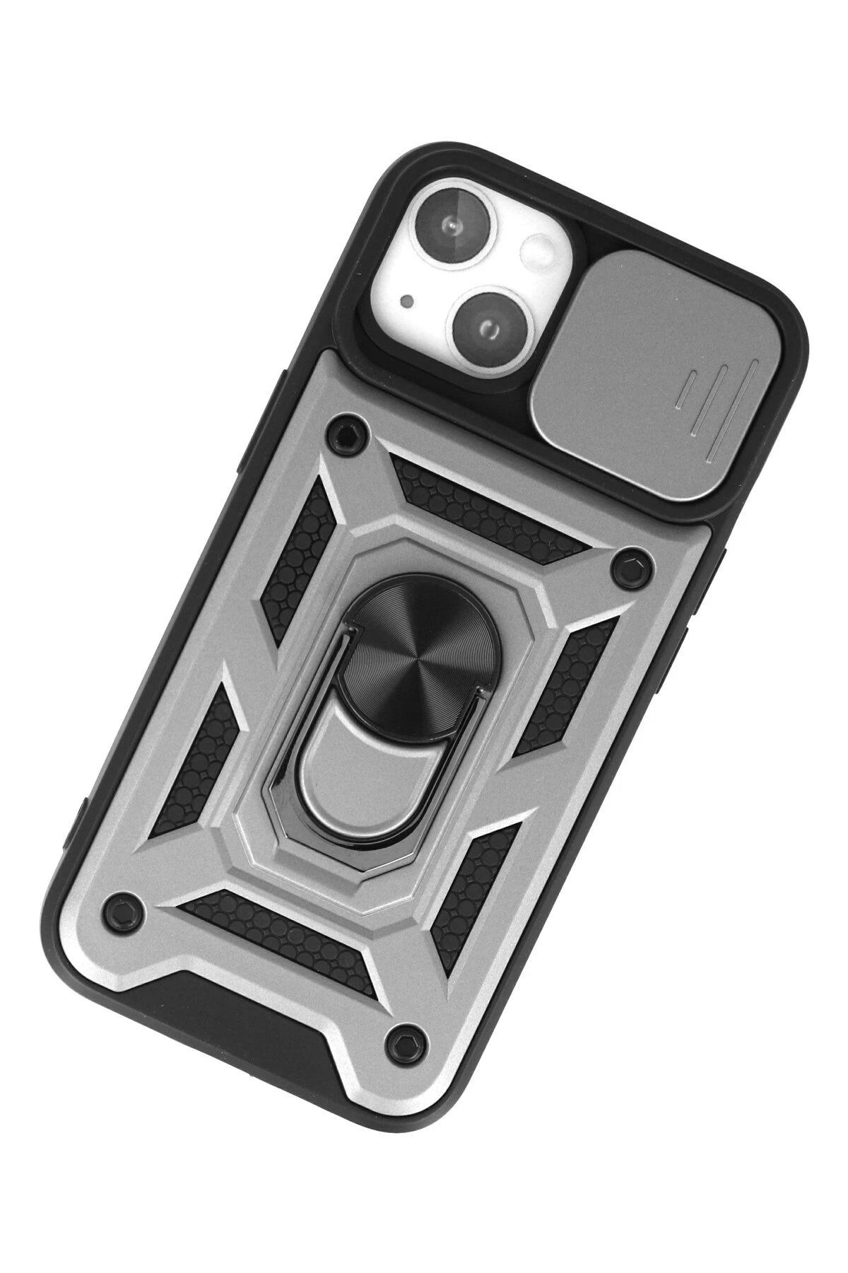 NewFace iPhone 15 Kılıf Pars Lens Yüzüklü Silikon - Gümüş GLSTD