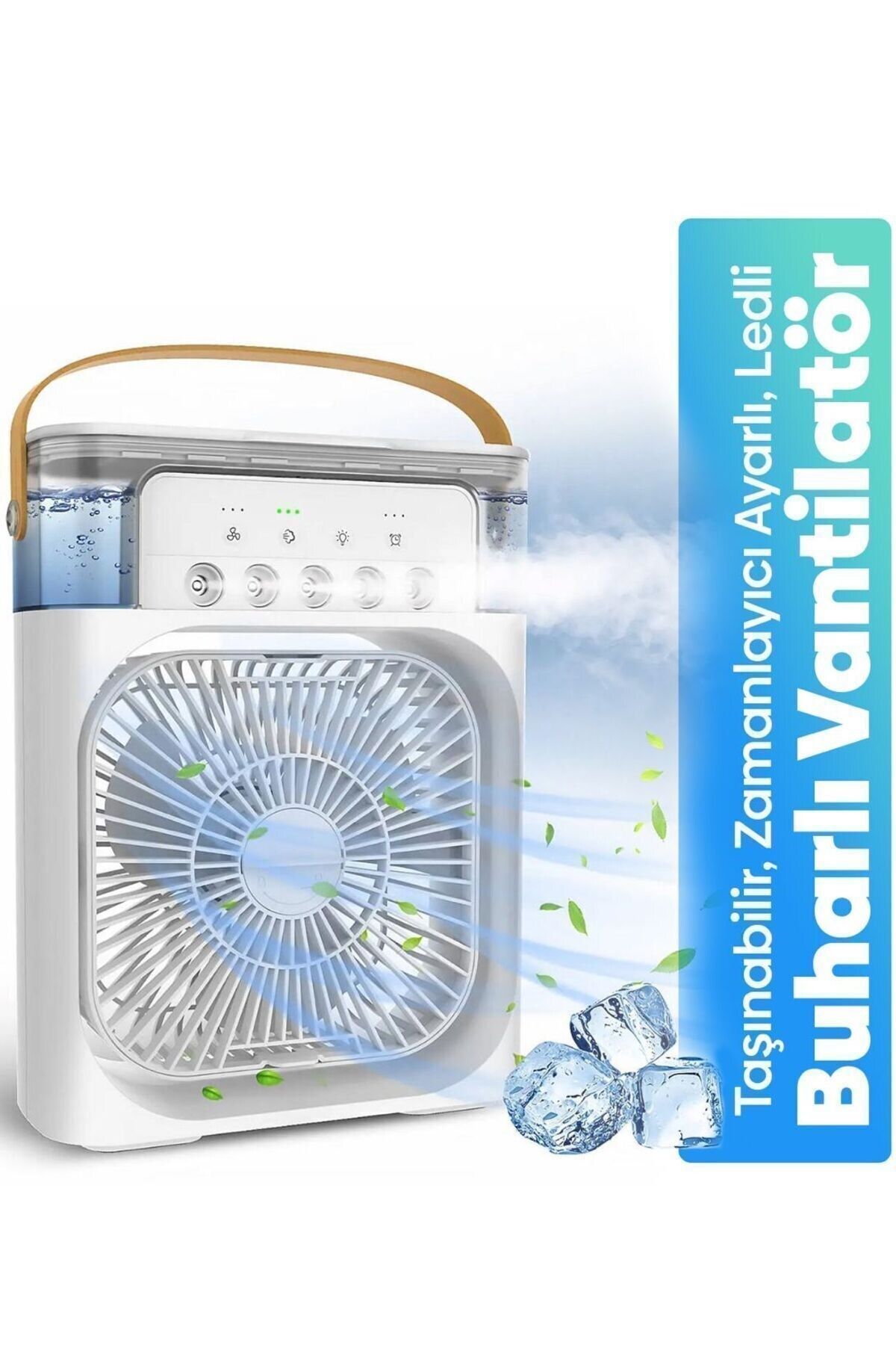M90 1900 Pa Işıklı 5 Spreyli Vantilatör Buzlu Buharlı Vantilatör Mini Fan Nemlendirici