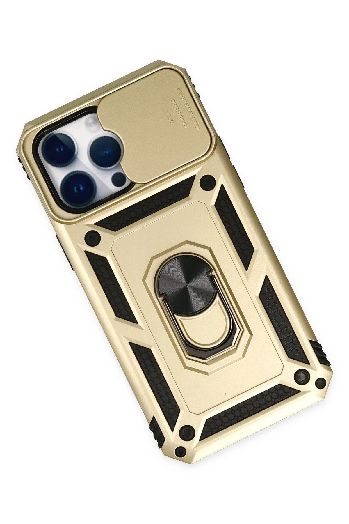NewFace iPhone 14 Pro Max Kılıf Pars Lens Yüzüklü Silikon - Gold GLSTD